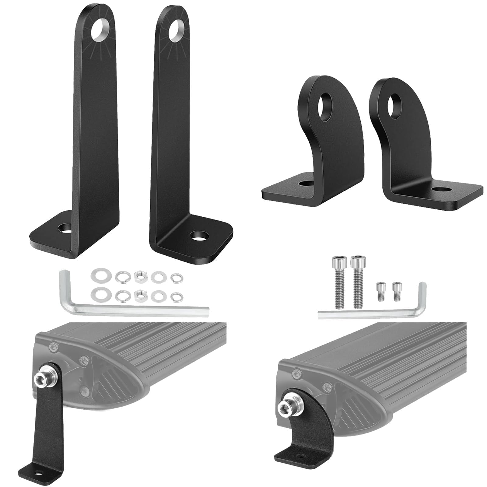 2 Pack Universal LED Light Bar Brackets - Heavy Duty Mounting Kit for Straight & Curved Light Bars - Fits Trucks, Pickups, ATV & UTV - Off-Road, Camping & Emergency Lighting Accessories