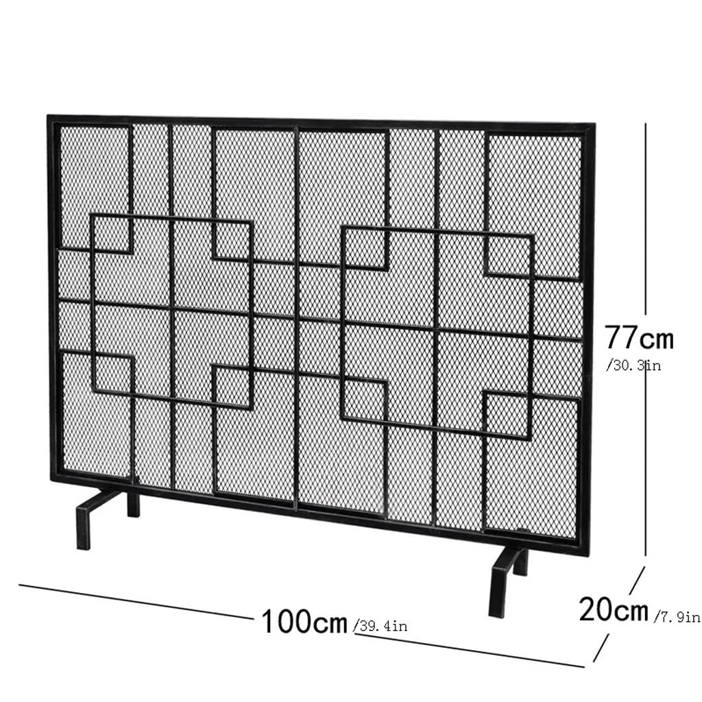 European Style Wrought Iron Fireplace Screen - Black Modern Fireplace Cover with Grid Design for Home Safety | Fireplace Door Screen & Family Fence Protection | Perfect for Living Rooms, Bedrooms, and Outdoor Fire Pits