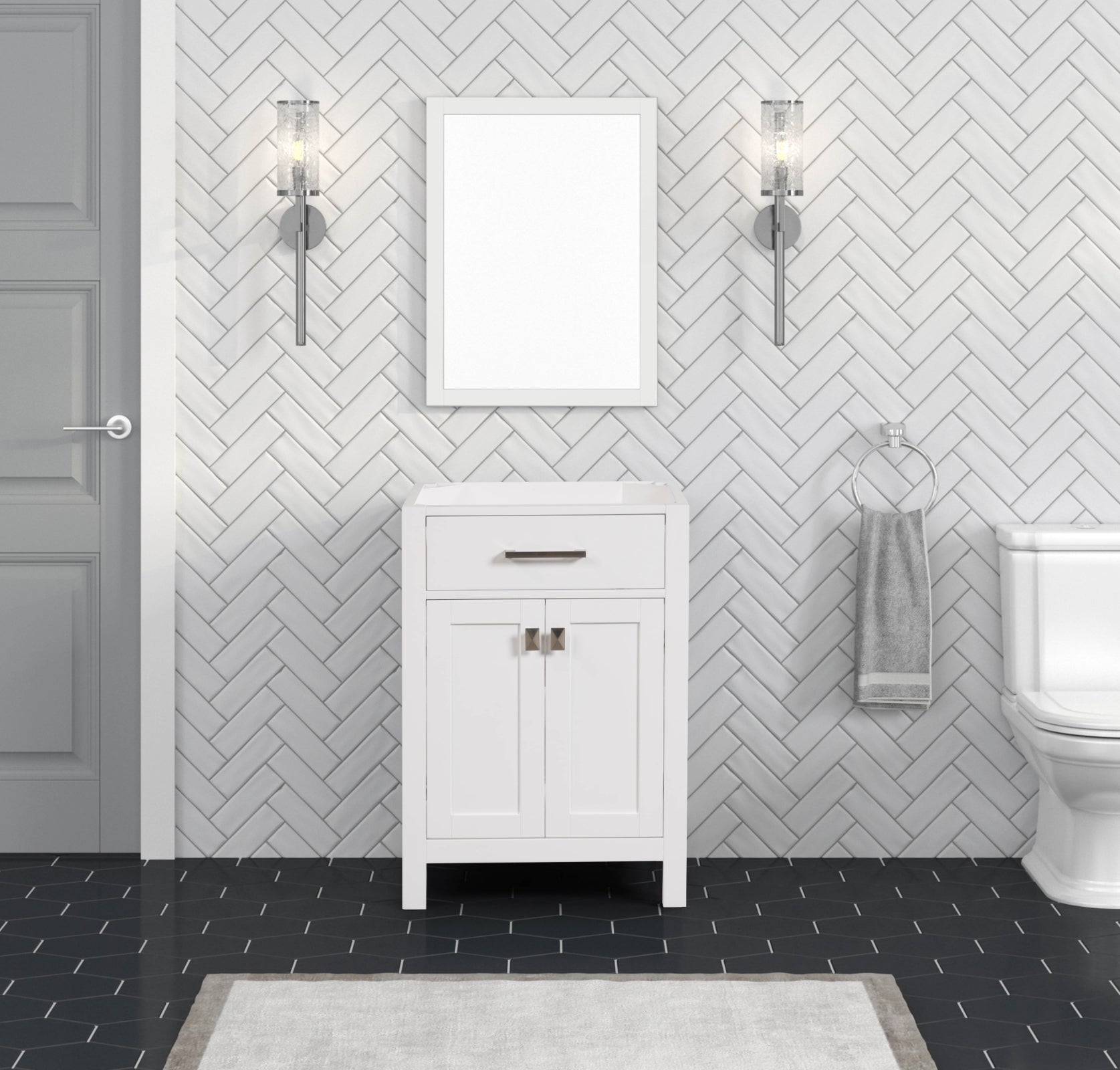 24 Inch Single Bathroom Vanity in Bright White - Modern London Style Bathroom Sink Cabinet with Soft-Close Doors for Small Spaces, Perfect for Apartments & Guest Bathrooms