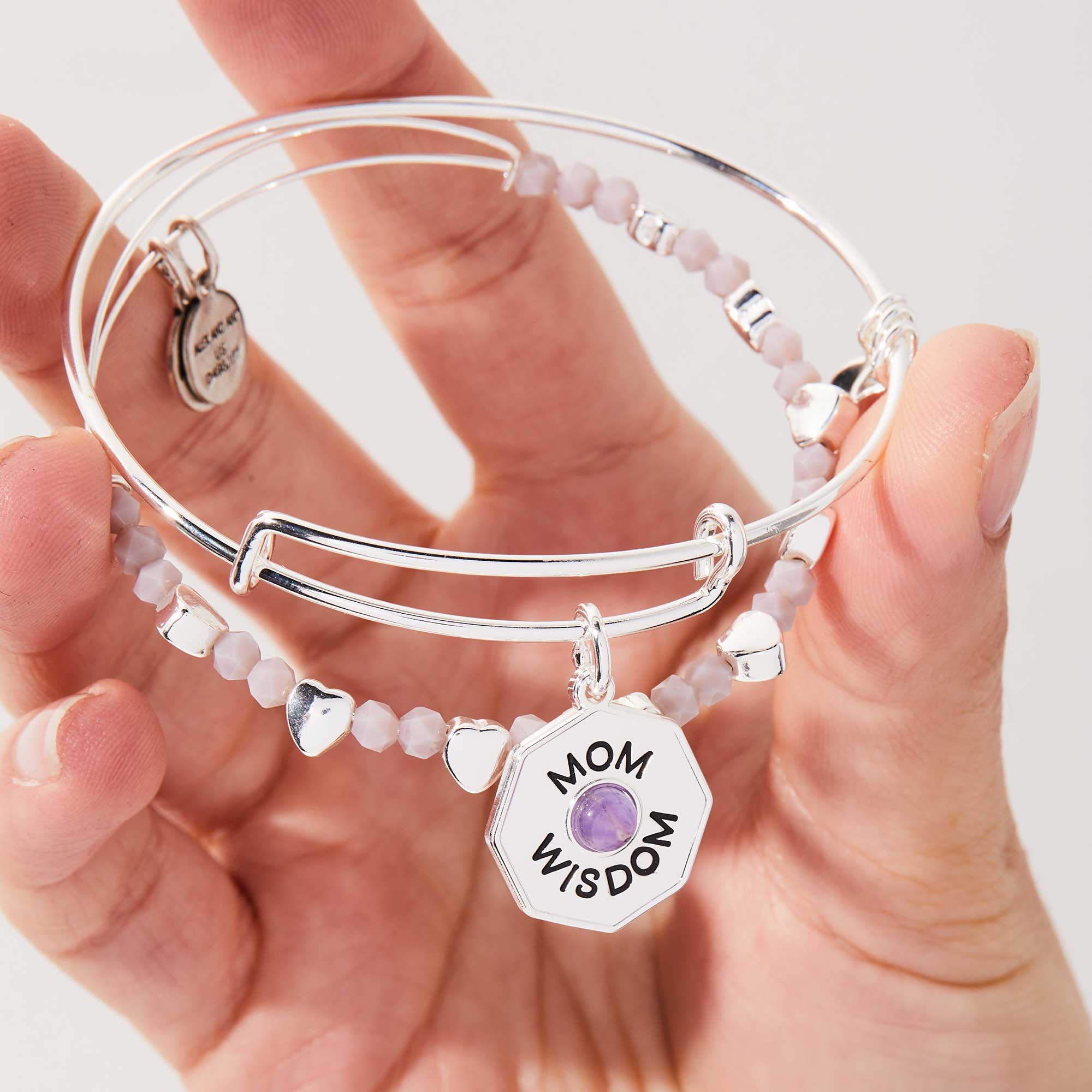 Wisdom Amethyst Charm Bangle Bracelet for Women - Elegant Crystal Jewelry Gift for Mom, Birthday, Anniversary & Special Occasions