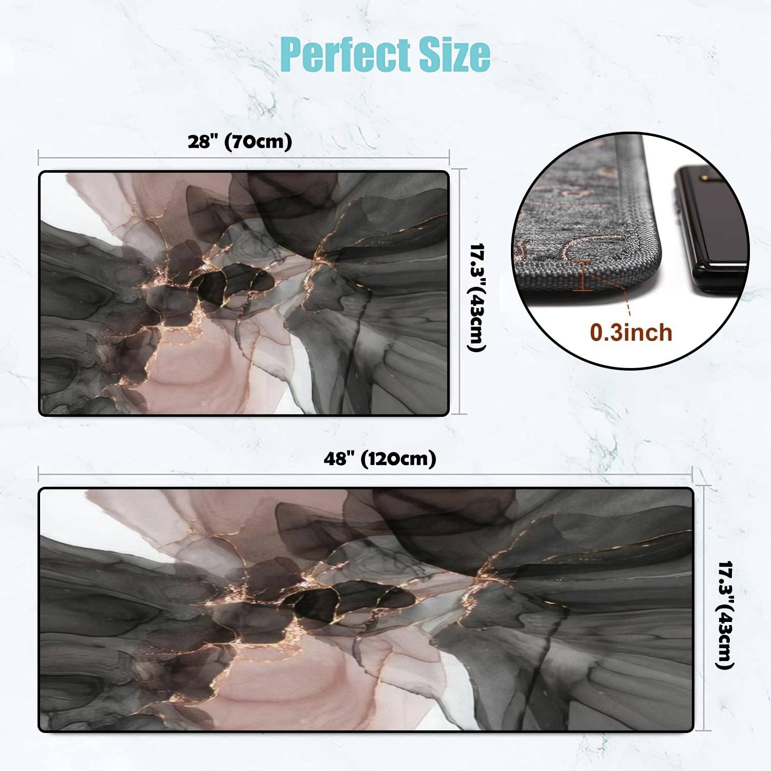 Pink Gold Marble Abstract Alcohol Ink Kitchen Rugs Set - Non-Slip Washable Floor Mat, Runner & Doormat for Kitchen, Bathroom Decor - Comfort Standing Mats for Home, Office & Entryway