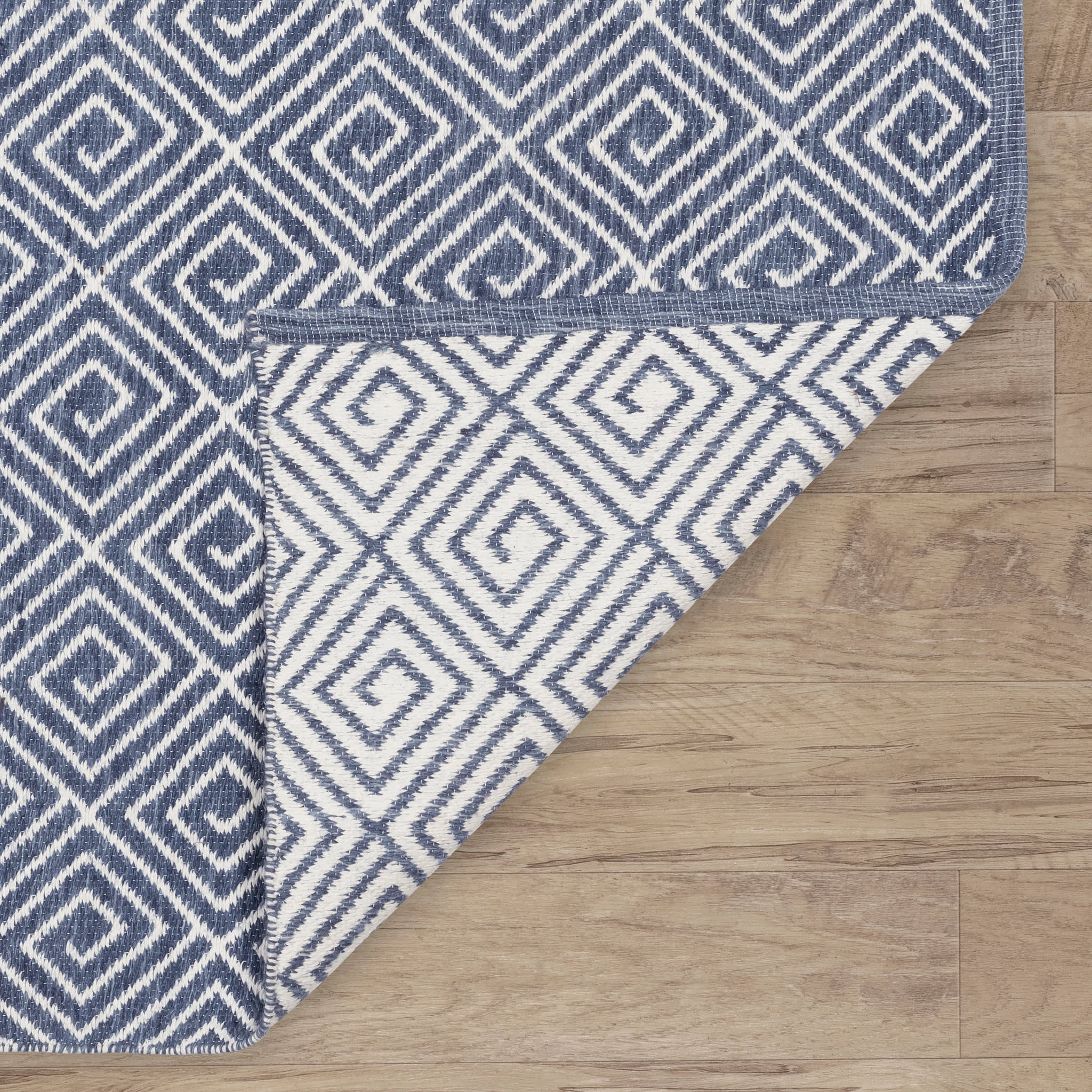 Geo Diamond Handwoven Wool Rug - Blue & Ivory | Soft & Durable Area Rug for Living Room, Bedroom, or Office Decor