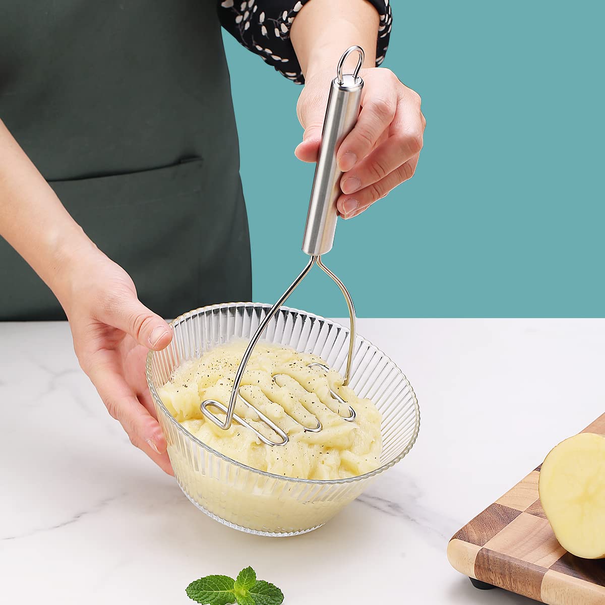 Heavy Duty Stainless Steel Potato Masher & Ricer - Kyraton Kitchen Tool with Non-Slip Grip for Perfect Mashed Potatoes, Baby Food, Vegetables, Fruits & Jam - Ideal for Home Cooking, Meal Prep & Professional Kitchens