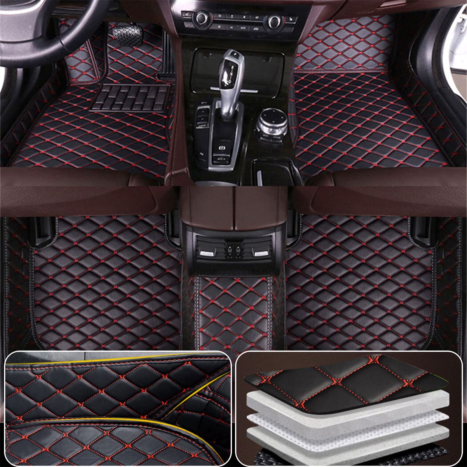 Premium All-Weather Car Floor Mats for Chevrolet Suburban 7-Seat (2000-2006) - Waterproof, Non-Slip Full Coverage Floor Liners - Black with Red Trim - Perfect for Off-Roading, Family Trips & Winter Protection