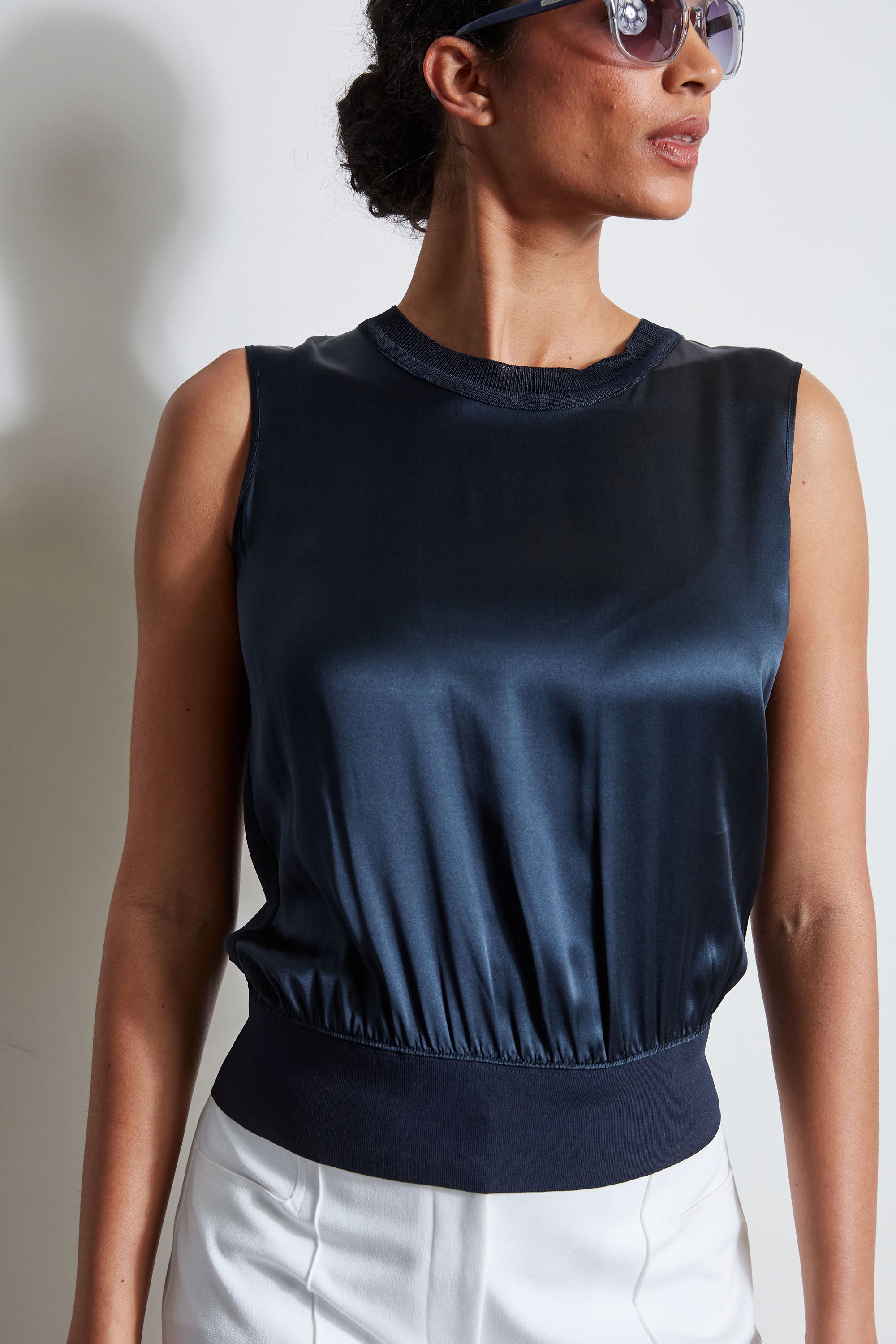 Silk Satin Rib Shirt for Women - Elegant Blouse with V-Neck & Long Sleeves - Perfect for Office Wear, Date Night & Special Occasions