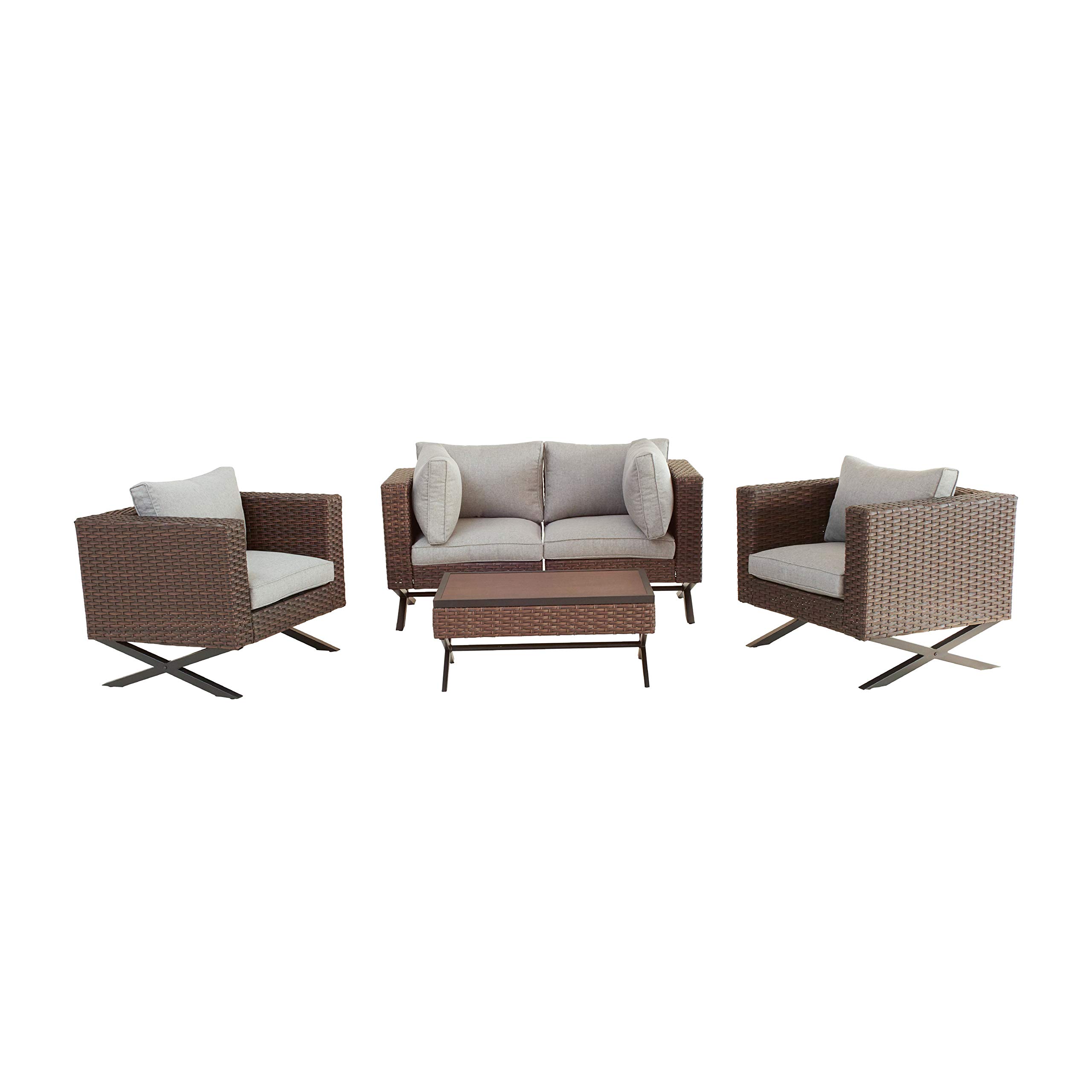 Romayard 5-Piece Outdoor Sectional Sofa Set - PE Rattan Patio Furniture with X-Leg Design & 10 Cushions - Perfect for Backyard, Garden, Poolside and Deck Relaxation