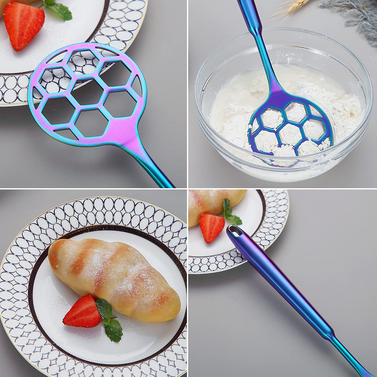 Rainbow Dough Whisk - Stainless Steel Football-Shaped Flat Whisk for Baking & Cooking, Colorful Titanium Plating, Ergonomic Non-Slip Handle, Dishwasher Safe - Perfect for Mixing Cookie Dough, Bread, Pancake Batter & More