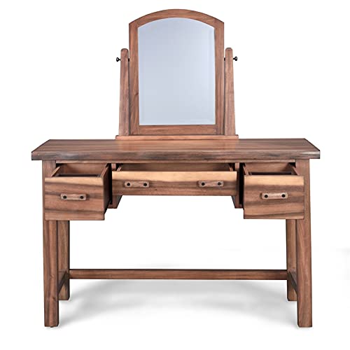 Farmhouse Brown Wood Vanity with Mirror - Rustic Bathroom Dresser with Storage for Bedroom & Bathroom Organization | Pemberly Row Collection