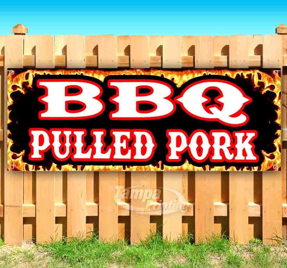 BBQ Pulled Pork Banner - 13 oz Heavy-Duty Vinyl Sign with Metal Grommets | Single-Sided Non-Fabric Restaurant Decoration | Perfect for BBQ Parties, Food Trucks & Southern Style Decor