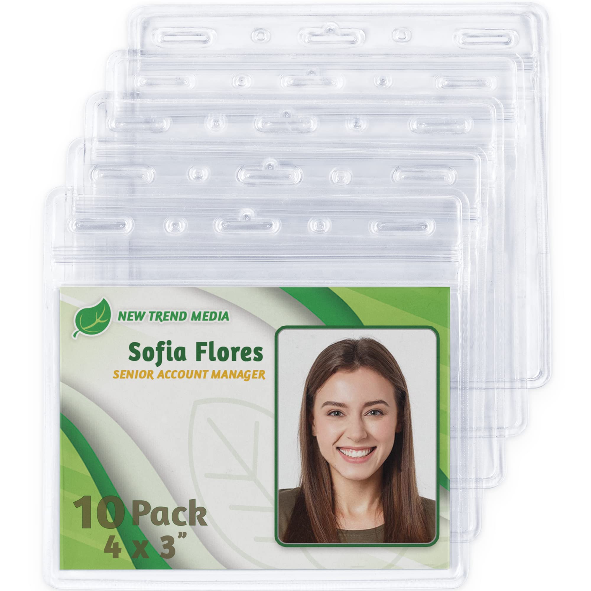 EcoEarth 4x3 Inch Horizontal Waterproof Card Protector (10 Pack) - Sealable ID Holder, Name Badge & Tag Holder - Bulk Clear Plastic Card Sleeves for Events, Conferences & Workplace Security