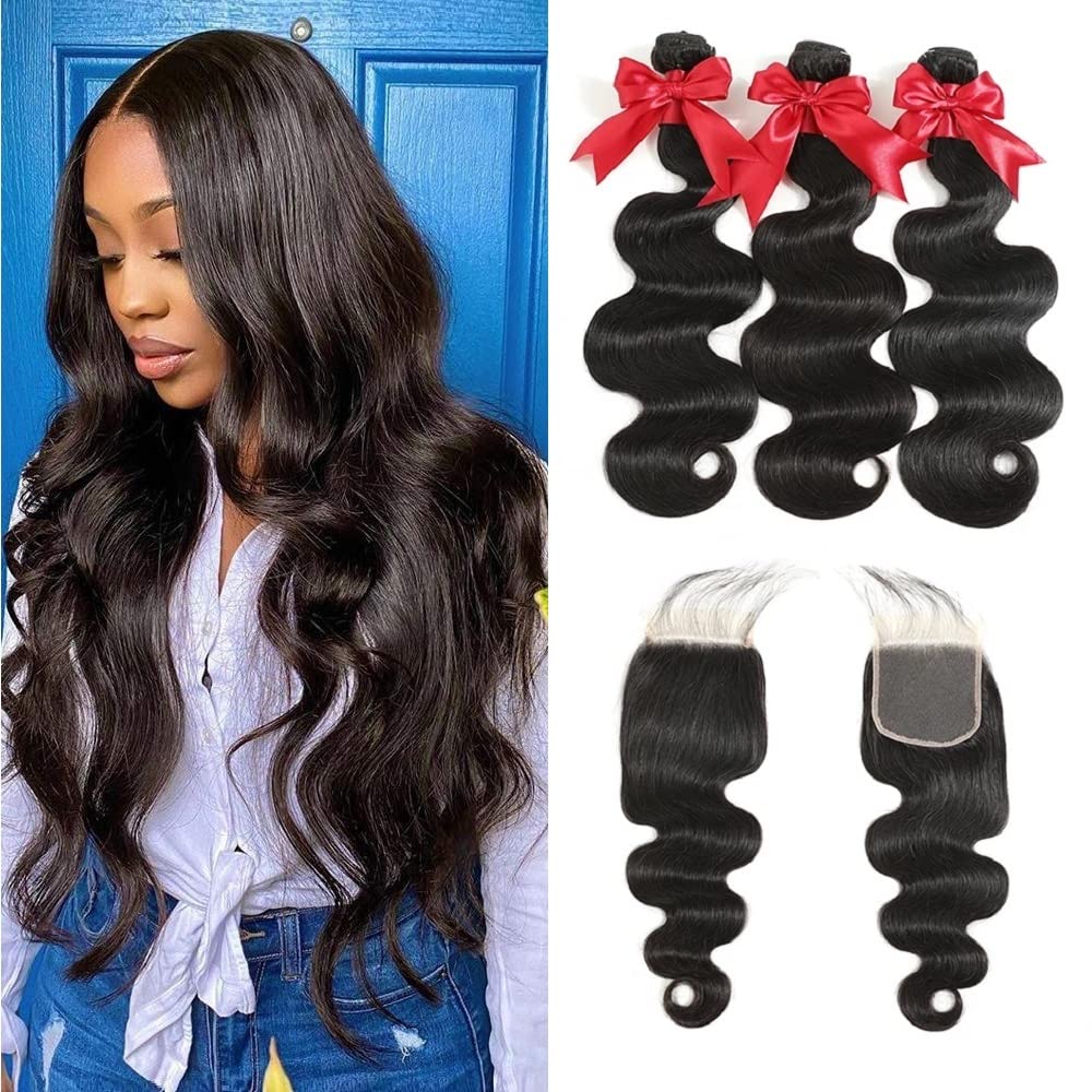 10A Brazilian Body Wave Human Hair Bundles with HD Lace Closure - 10/12/14 Inch 100% Unprocessed Remy Virgin Hair Weave (3 Bundles) for Natural-Looking Extensions & Styling - Perfect for Daily Wear, Special Occasions & Salon-Quality Hairstyles