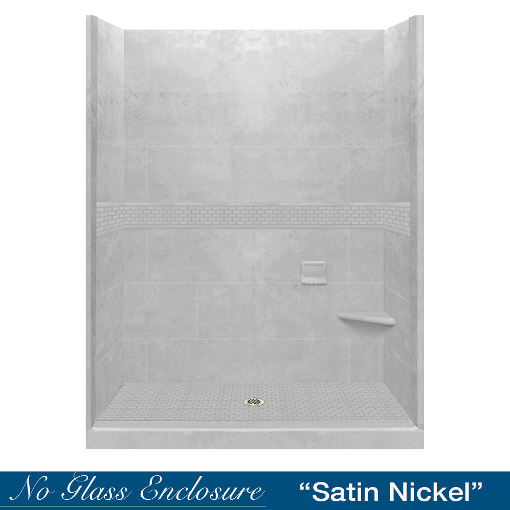 60 Alcove Portland Cement Sistine Stone & Classic Stone Accent DIY Shower Remodel Kit - Waterproof Bathroom Tile Backer Board for Shower Walls and Floors