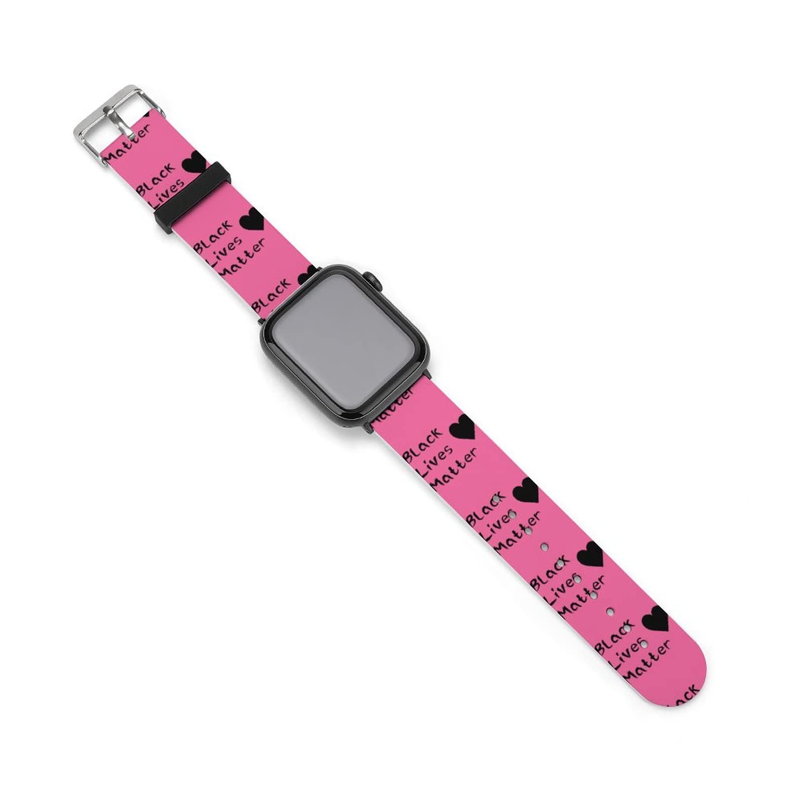 Black Lives Matter Pink Heart Apple Watch Band - Soft Silicone Replacement Strap Compatible with 38mm/40mm/41mm/42mm/44mm/45mm (iWatch SE, Series 7/6/5/4/3/2/1) - Perfect for Workouts, Daily Wear & Fashion Accessories