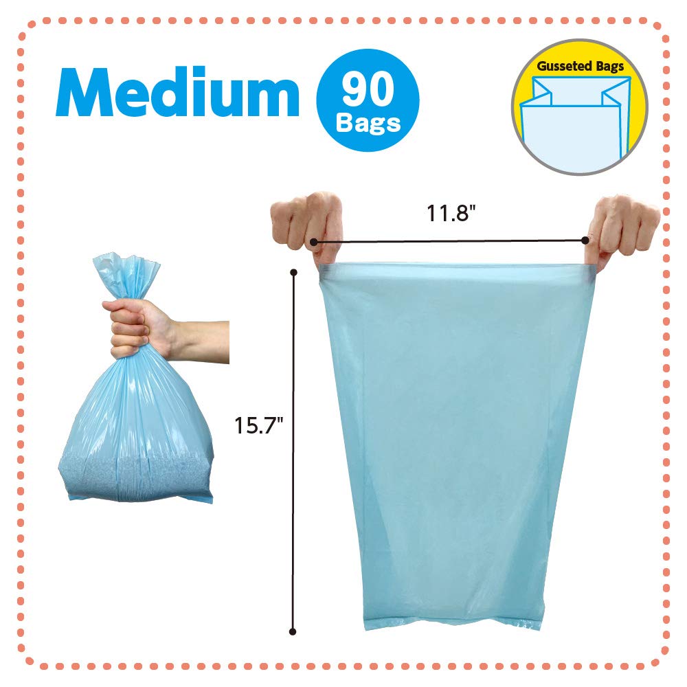 Premium Unscented Cat Litter Waste Bags - Heavy Duty Odor Control, 90 Count (Pack of 2) 180 Total Bags for Easy Pet Waste Disposal - Perfect for Litter Boxes, Travel & Outdoor Use