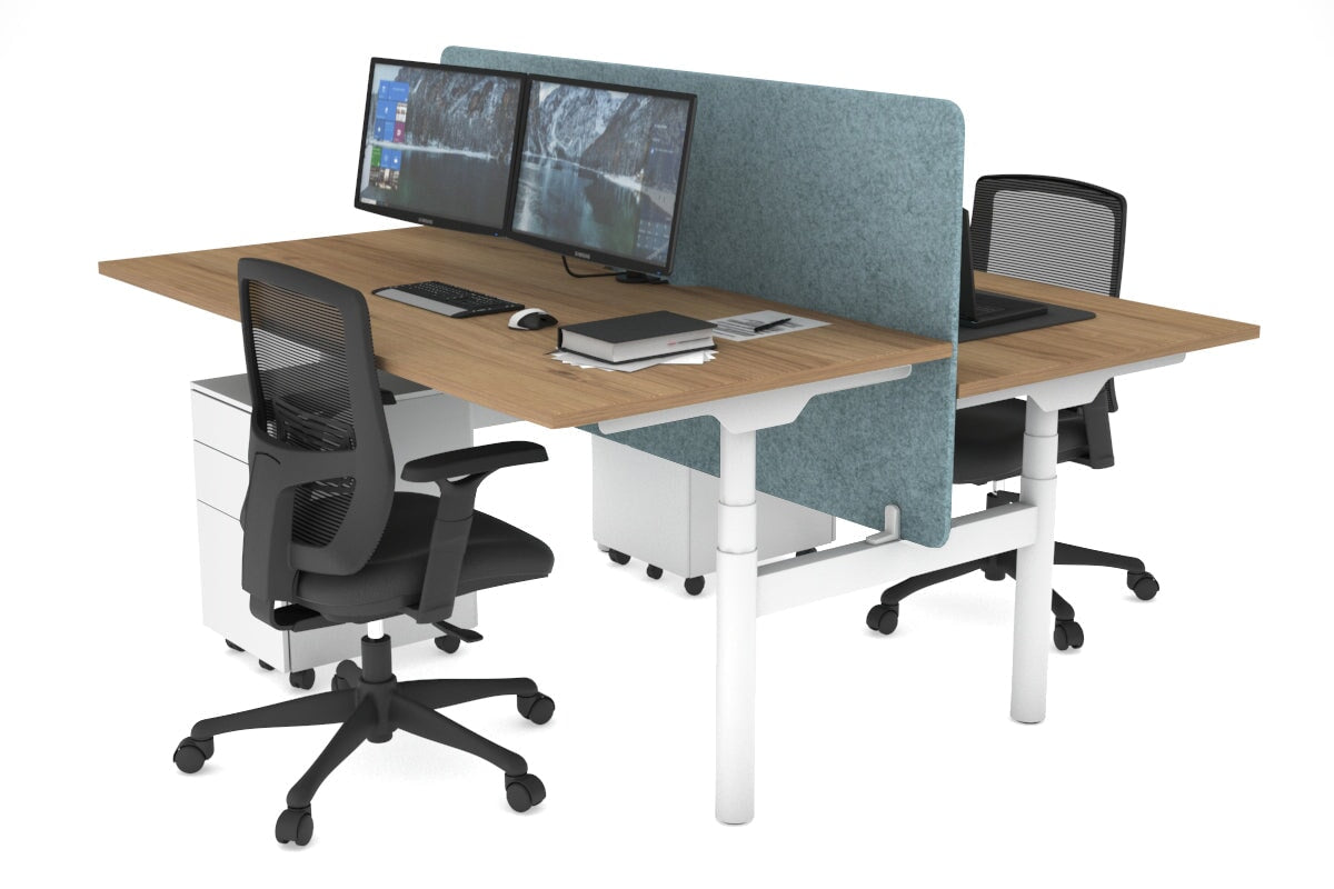 Flexi Premium Height Adjustable 2-Person H Bench Workstation - White Frame [1200L x 800W with Cable Management] - Ideal for Office, Home Workspace & Collaborative Environments