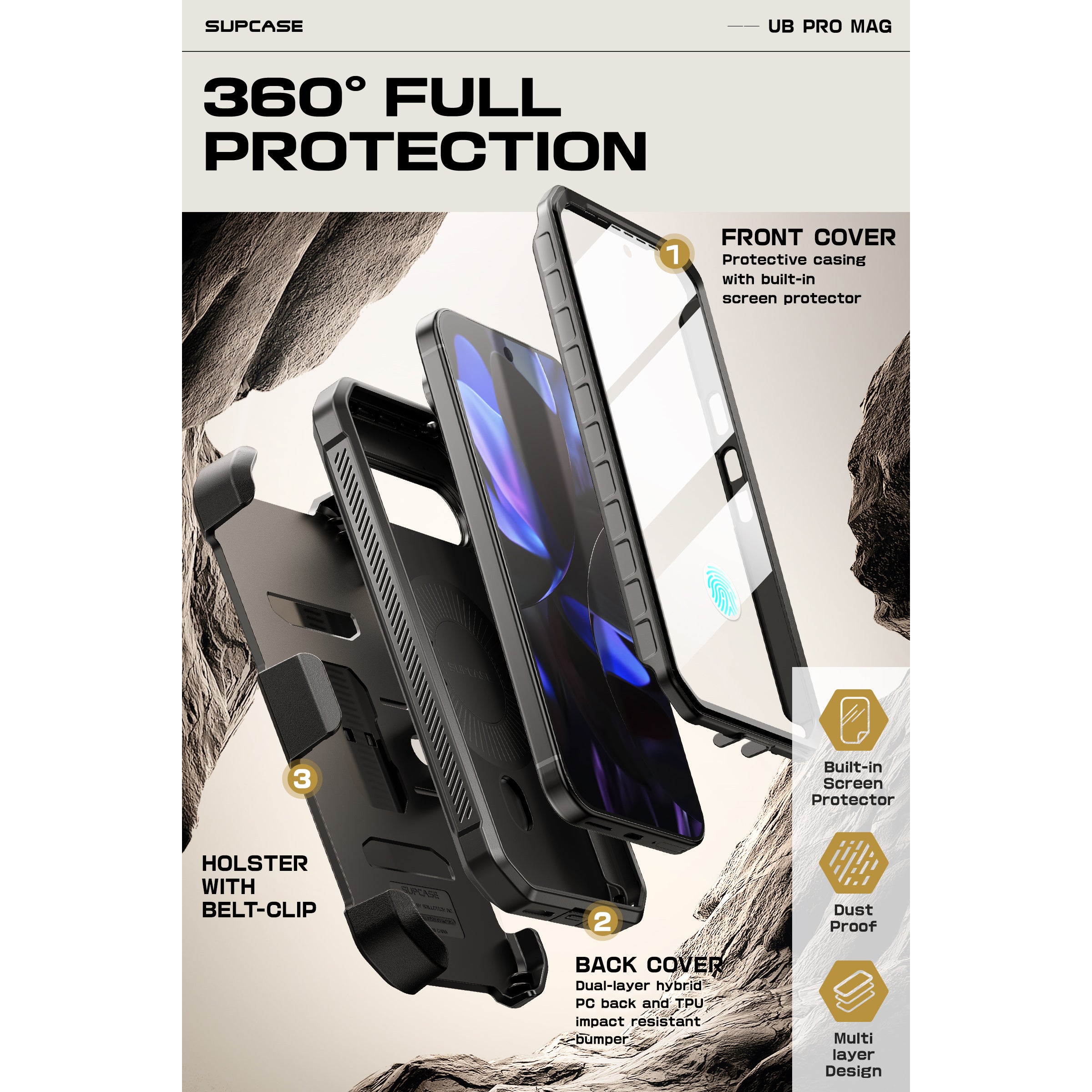 Google Pixel 9/9 Pro Unicorn Beetle PRO Magnetic Rugged Phone Case - Heavy Duty Shockproof Protection for Outdoor, Work & Travel (Black)