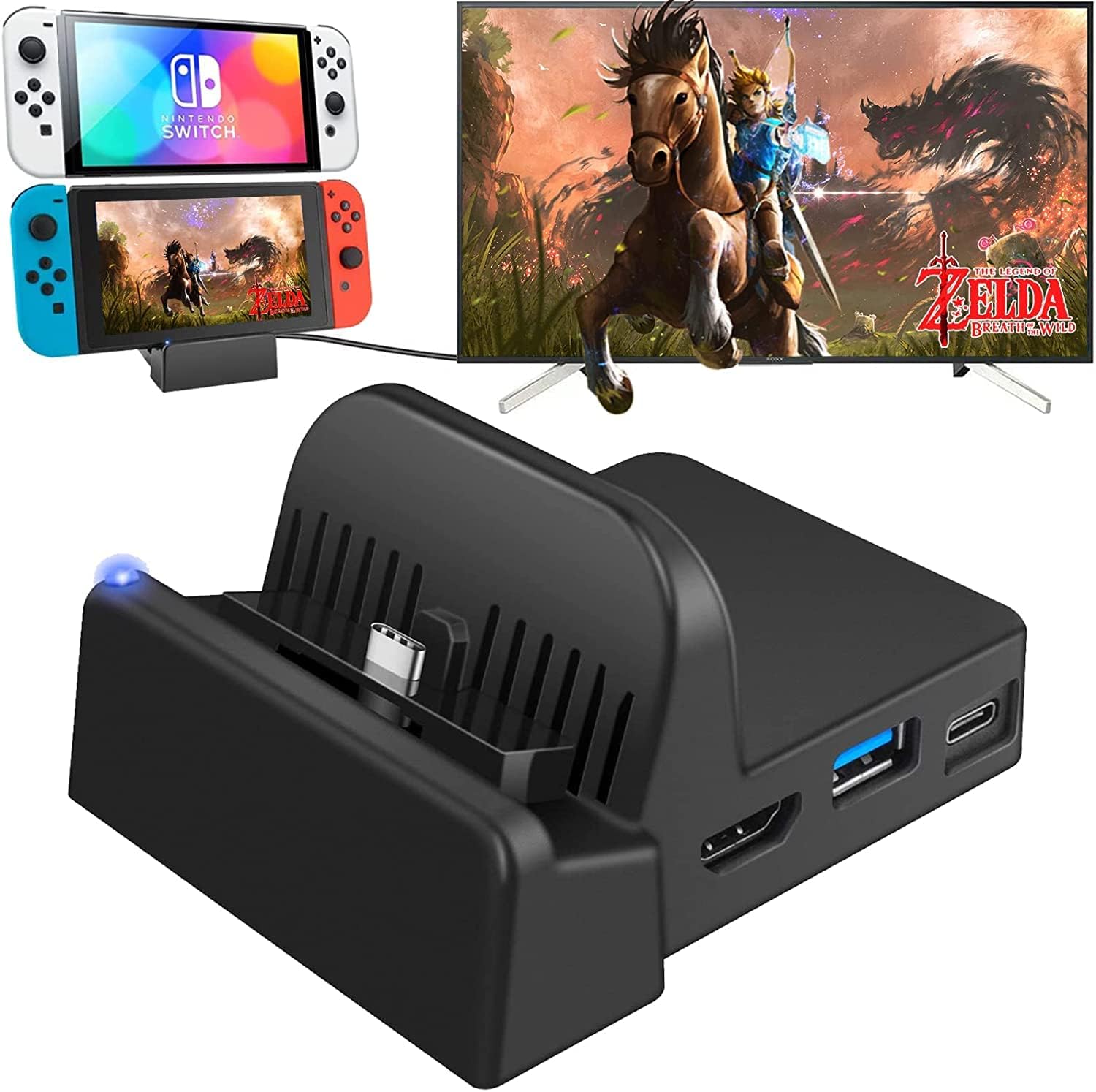 4K HDMI Switch Dock for Nintendo Switch - Portable TV Docking Station with USB 3.0 & USB-C Charging Ports | Official Dock Replacement | Perfect for Gaming at Home or Travel