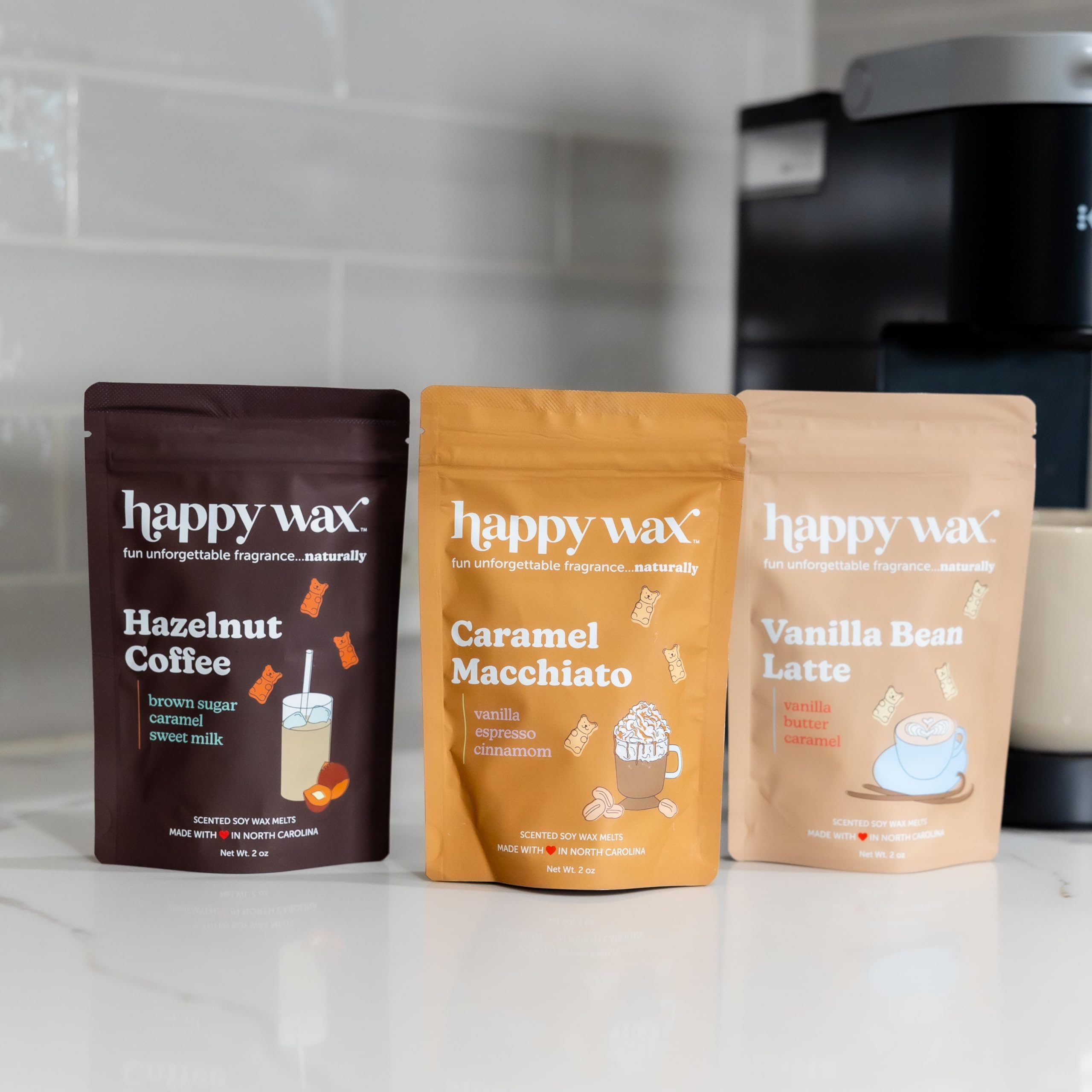 Happy Wax Marble Signature Warmer and Wax Melts Kit - Coffee Scented Wax Melts for Home, Aromatherapy & Relaxation - Perfect for Bedroom, Bathroom & Office Use