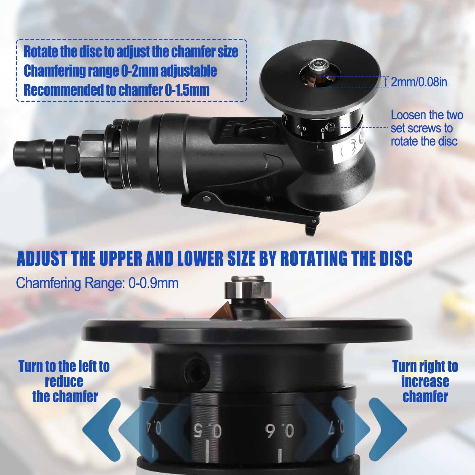 **45 Degree Mini Pneumatic Chamfering Machine - Portable Handheld Air Chamfer & Deburring Tool for Metal Trimming & Edge Finishing | Perfect for Metalworking, DIY Projects & Automotive Repair**