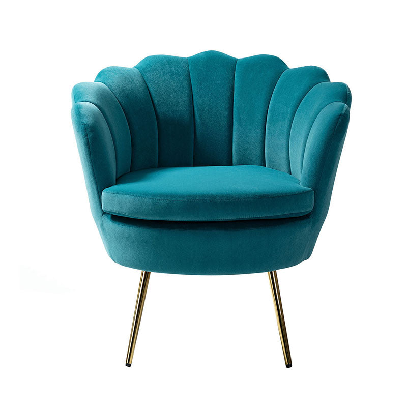 Evelia Velvet Scalloped Barrel Chair - Luxurious Velvet Accent Chair with Curved Back for Living Room, Bedroom & Office - Perfect for Reading Nook, Lounge Area or Home Decor