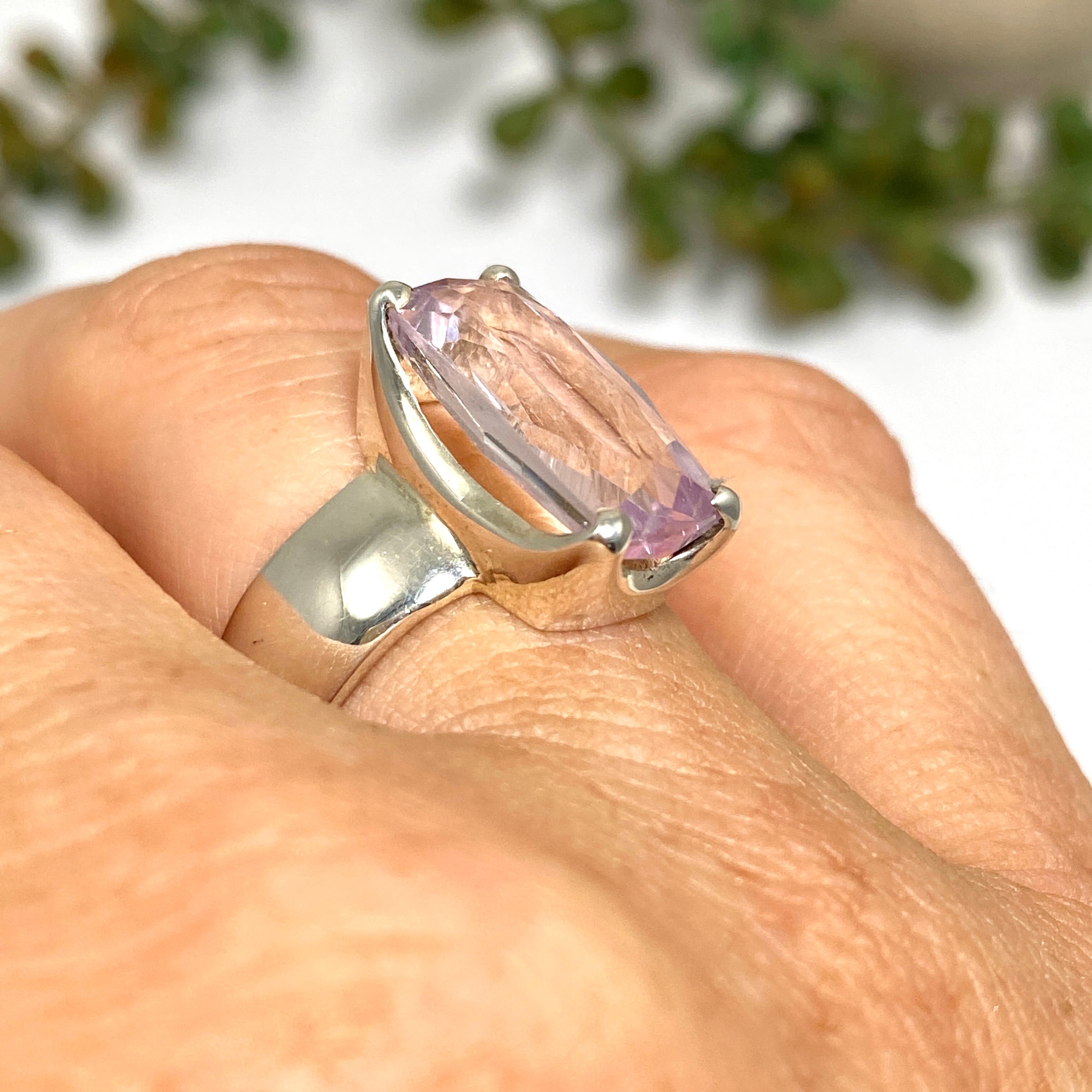 Kunzite Rectangular Faceted Ring Size 7 - Elegant Pink Gemstone Jewelry for Women, Perfect for Weddings, Anniversaries & Special Occasions