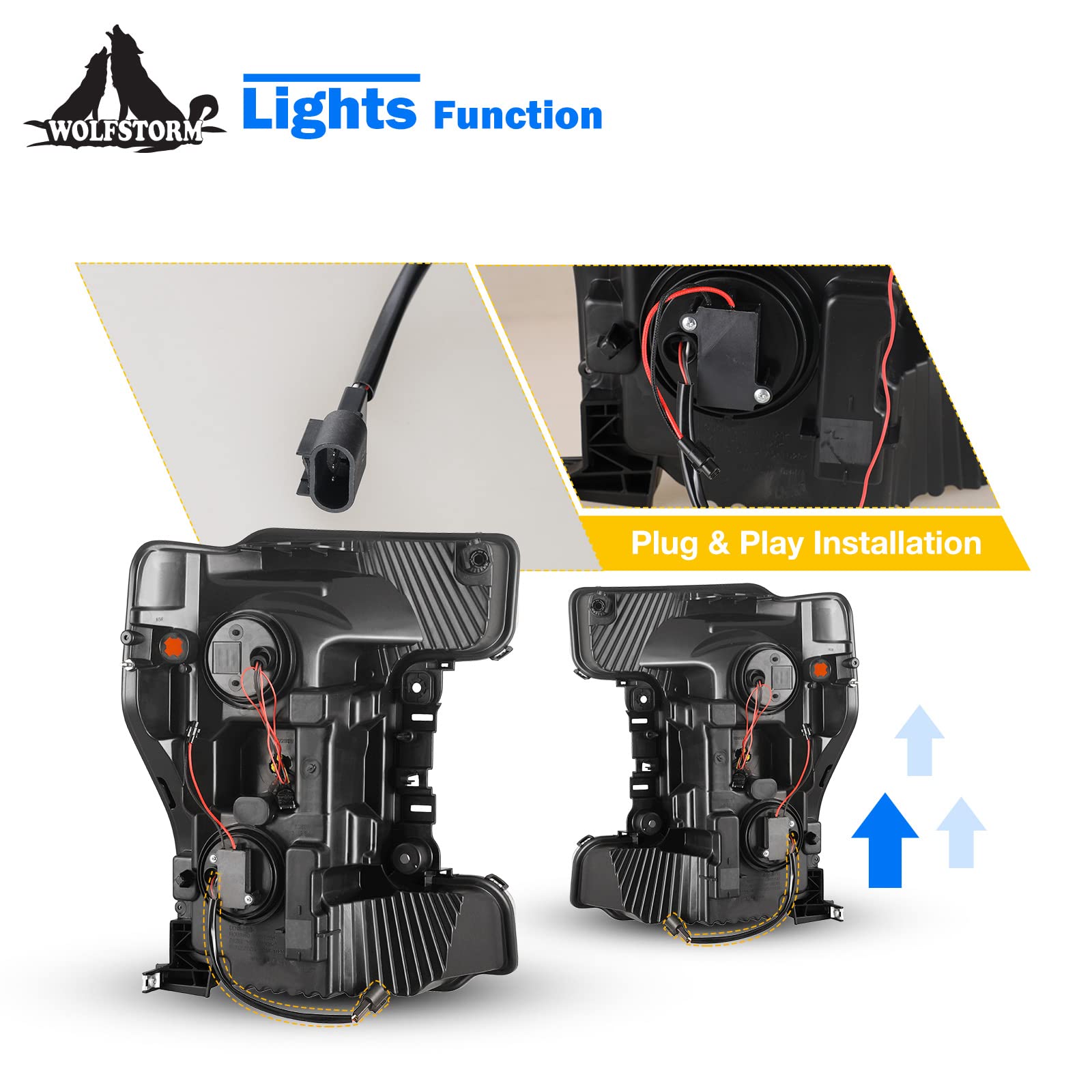 LED Headlight Assembly Replacement for 2017-2020 Ford F250 F350 F450 F550 - Black Housing with Clear Lens - DRL & Functional Lighting Modes - Perfect for Off-Roading & Night Driving