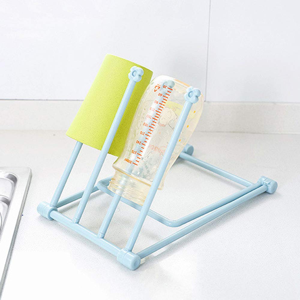 Foldable Vertical Cup Drying Rack - Space Saving Mug & Dishcloth Holder with Drainer - Blue Kitchen Organizer for Countertop, Sink or Cabinet Storage