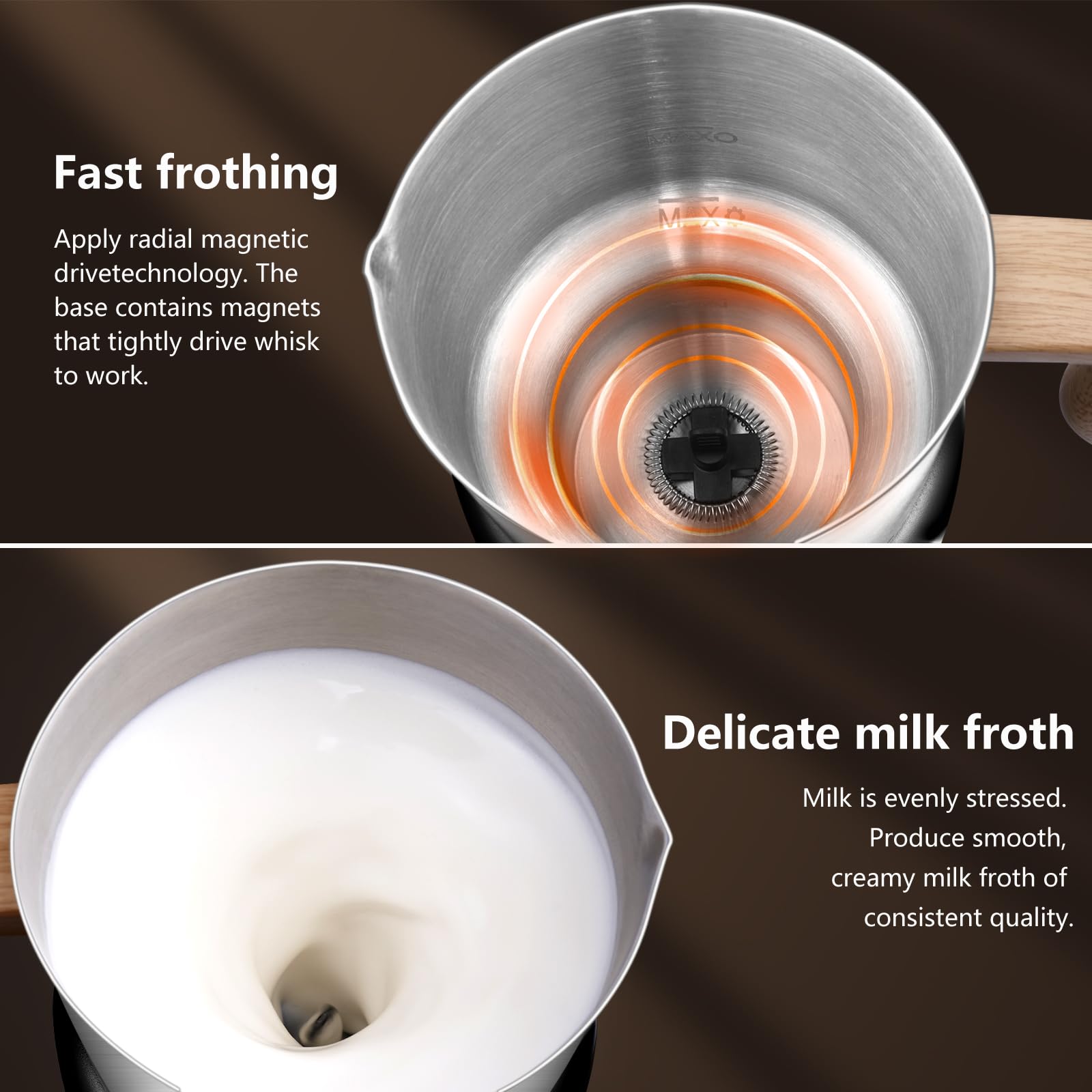 AMZCHEF 8-in-1 Electric Milk Frother and Steamer - 550W Stainless Steel Milk Warmer for Latte, Cappuccino & Hot Chocolate - 21oz Capacity with Hot/Cold Froth & Baby Food Heating - Perfect for Coffee Shops, Home Kitchens & Office Use