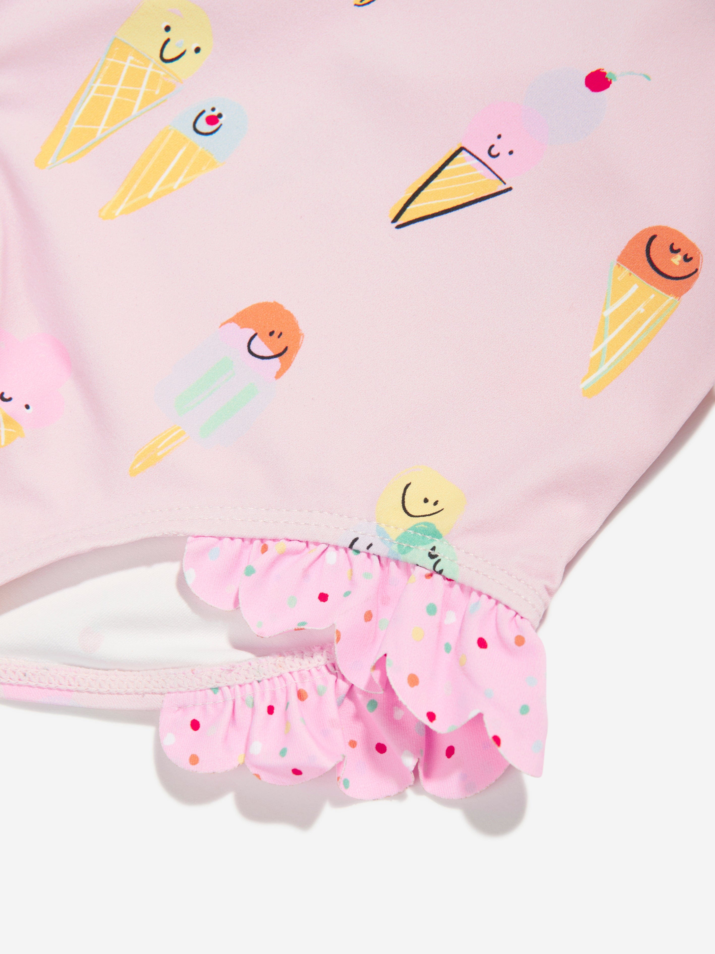 Adorable Pink Ice Cream Print Baby Girls Swimsuit - UV Protection Swimwear for Toddler Beach & Pool Play