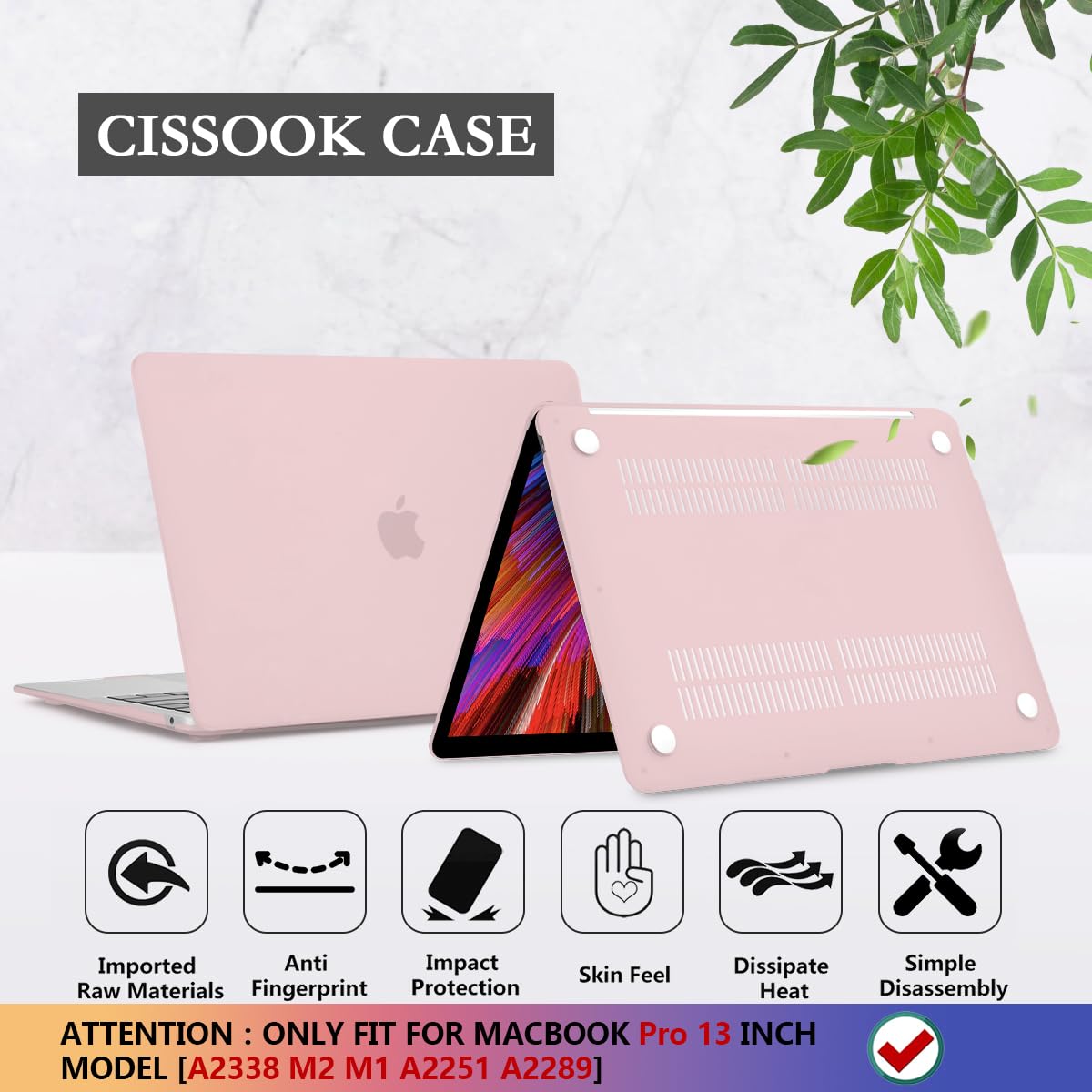 CISSOOK Hard Shell Case & Keyboard Cover for MacBook Pro 13 inch (2016-2024) with Touch Bar - Baby Pink Protective Laptop Cover | Perfect for School, Work & Travel