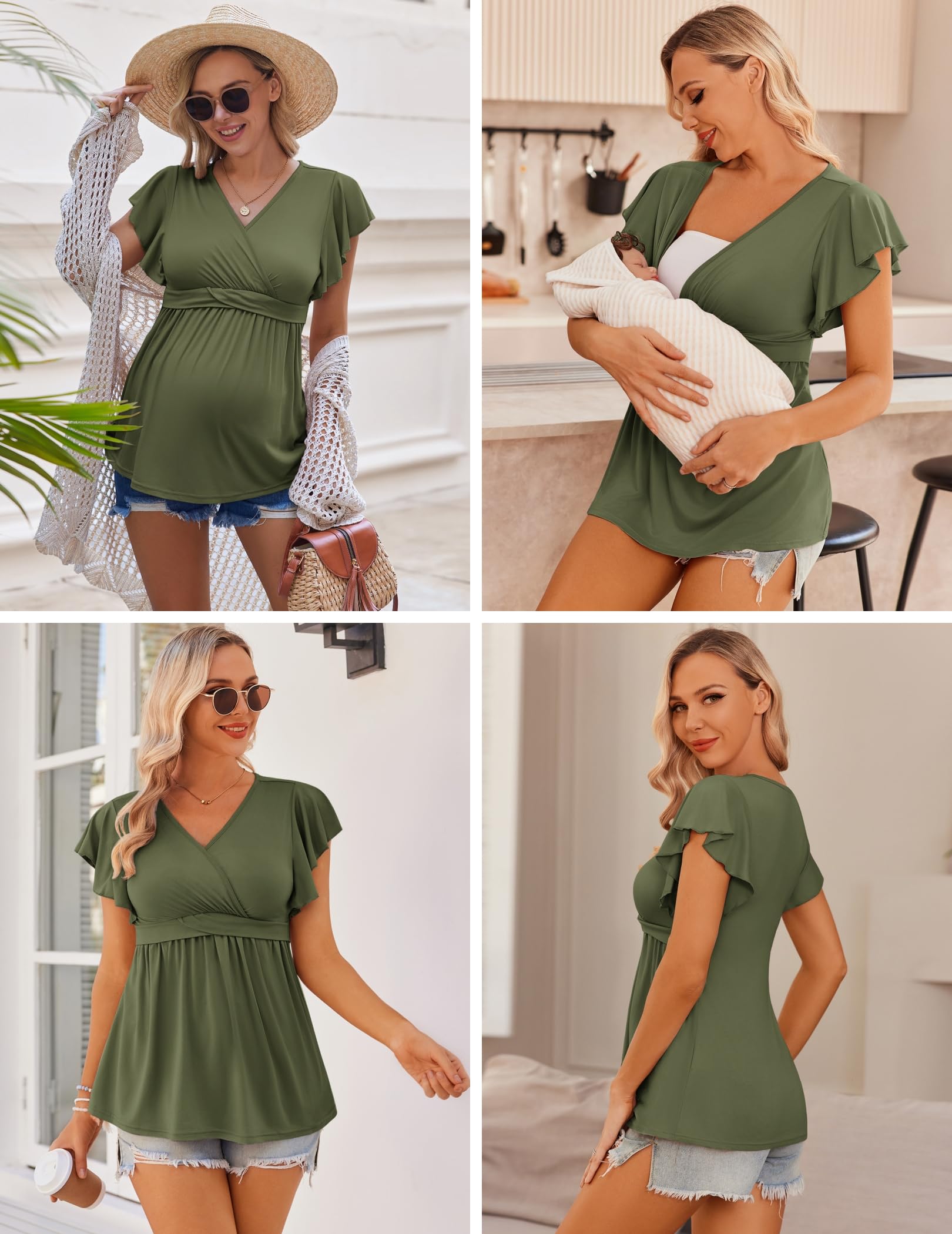 Ekouaer 3 Pack Maternity Shirts - Soft Flying Short Sleeve Nursing Tops for Pregnancy & Breastfeeding | Comfortable Maternity Clothes for Everyday Wear, Work & Nursing