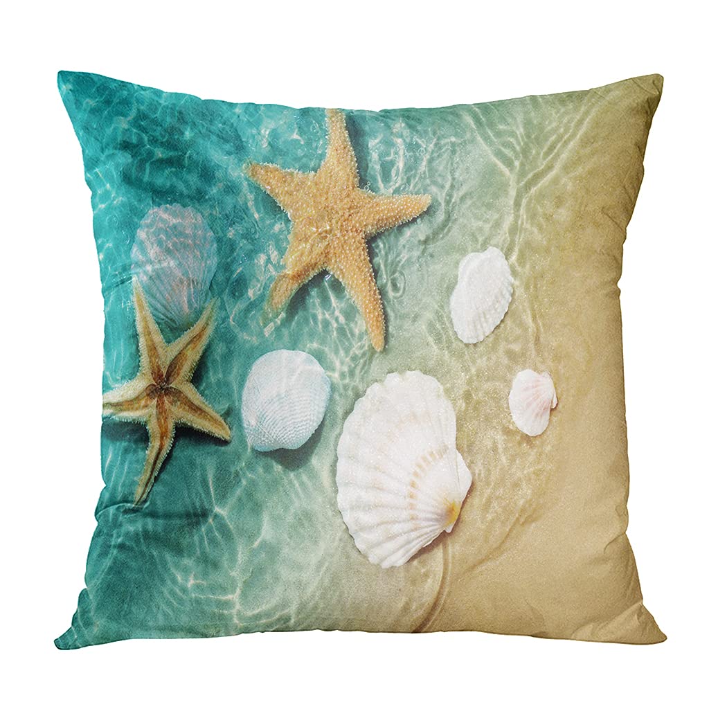 4 Pack 20x20 Inch Summer Starfish and Shells Throw Pillow Covers - Decorative Square Cushion Covers for Sofa, Bed, Couch - Coastal Beach Home Decor for Living Room, Bedroom, Porch