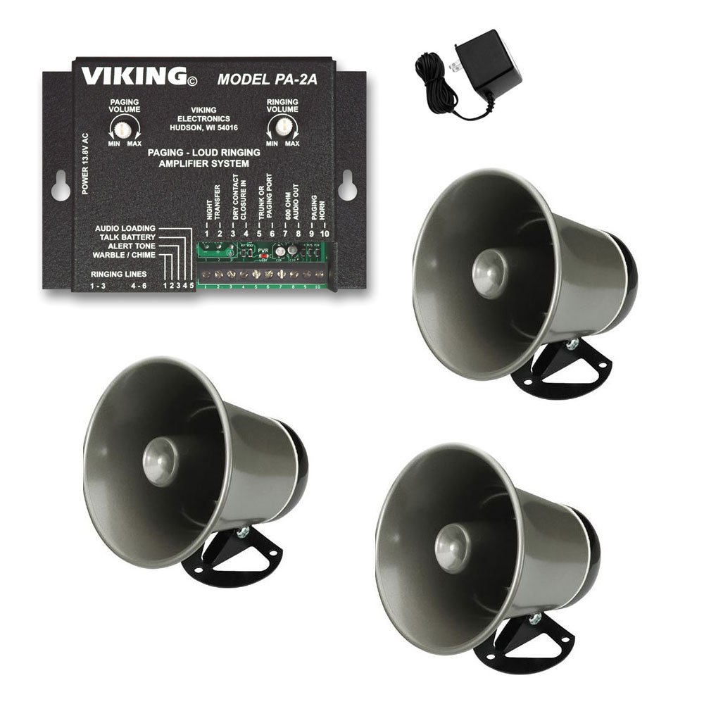 Complete Phone Paging Ringing System with 3 Speakers (Indoor/Outdoor Use) - Includes Power Supply for Office, Warehouse & Retail Store Communication