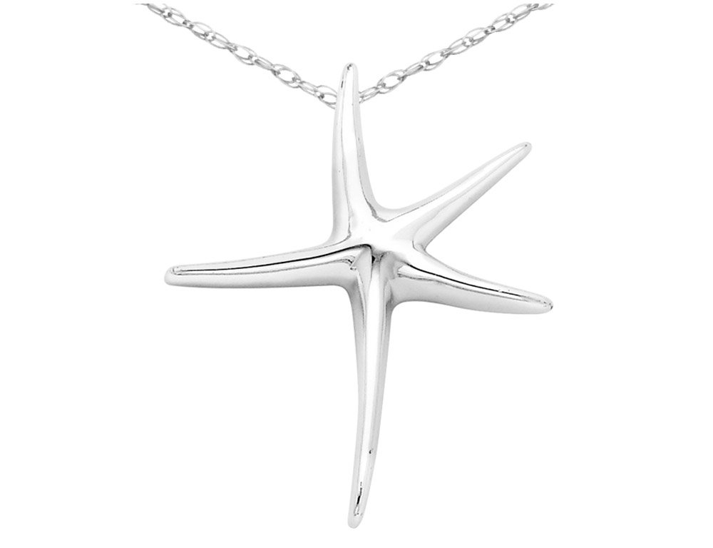 925 Sterling Silver Starfish Charm Pendant Necklace with 18