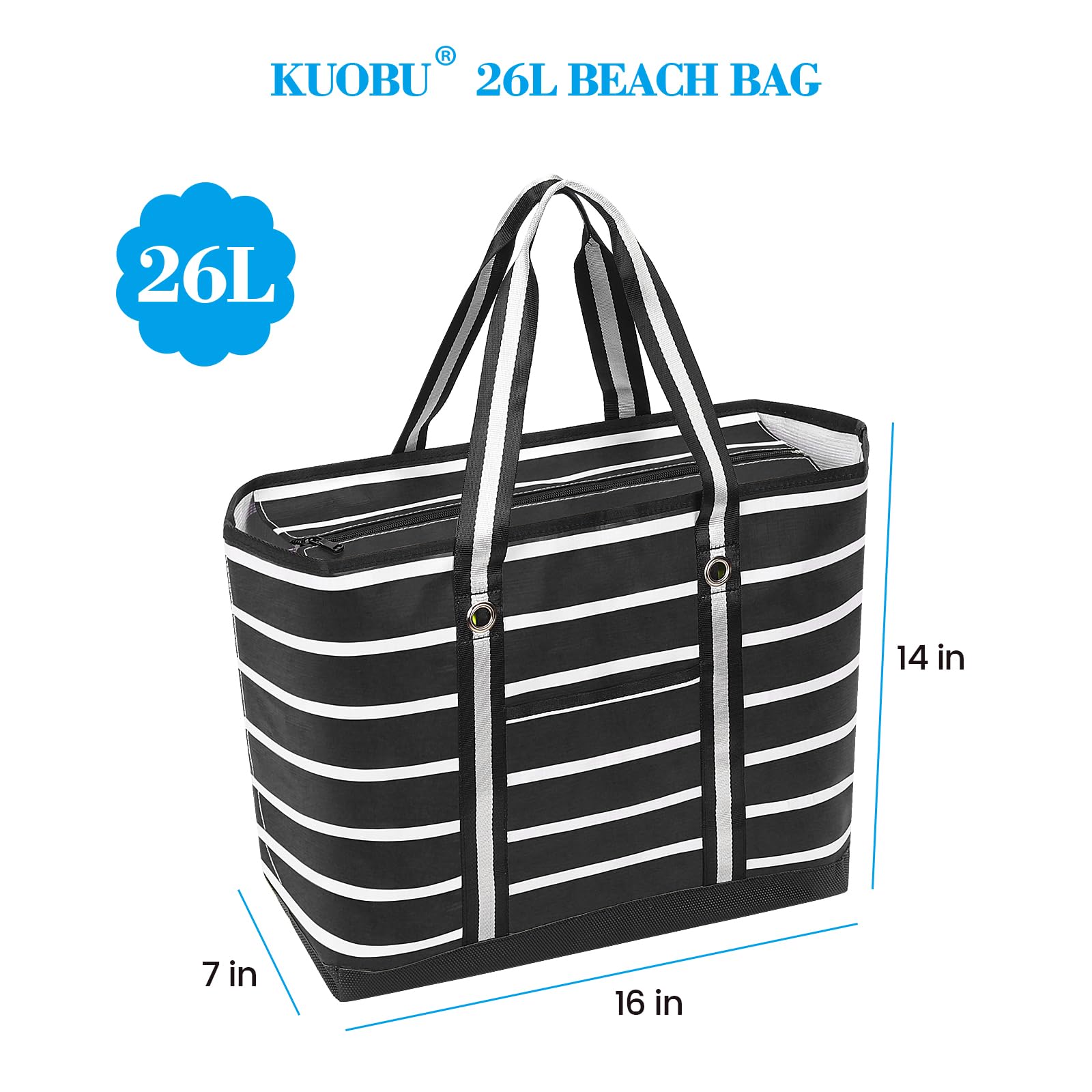 Waterproof Beach Bag for Women - Large Zippered Gym Tote with Multiple Pockets - Perfect for Pool, Travel, Gym & Weekender Trips