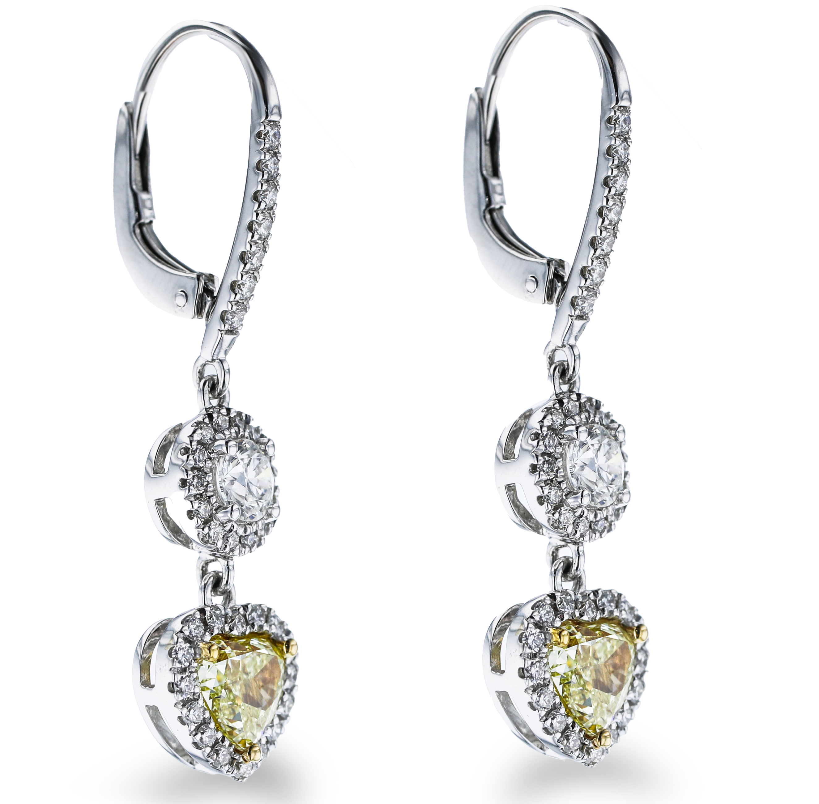 18K White Gold 1.53 Carat Yellow Diamond & 0.97 Carat Diamond Dangle Earrings - Elegant Jewelry for Weddings, Parties & Special Occasions