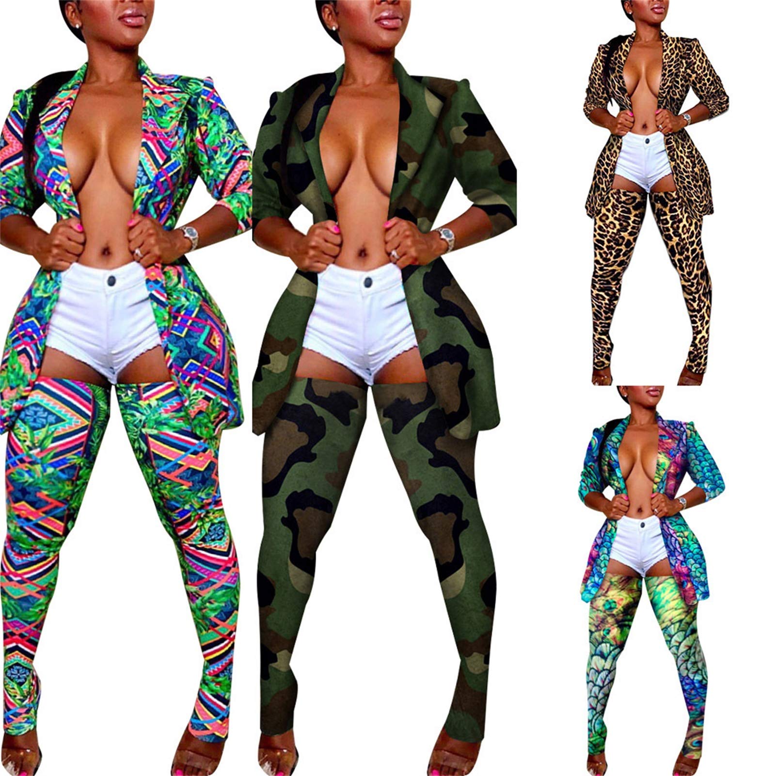 Lucuna Women's Sexy 2-Piece Club Outfit - Open Front Blazer & Bodycon Pants with Long Stockings Set | Night Out, Party, Date Night, Clubwear, Fashion Outfit