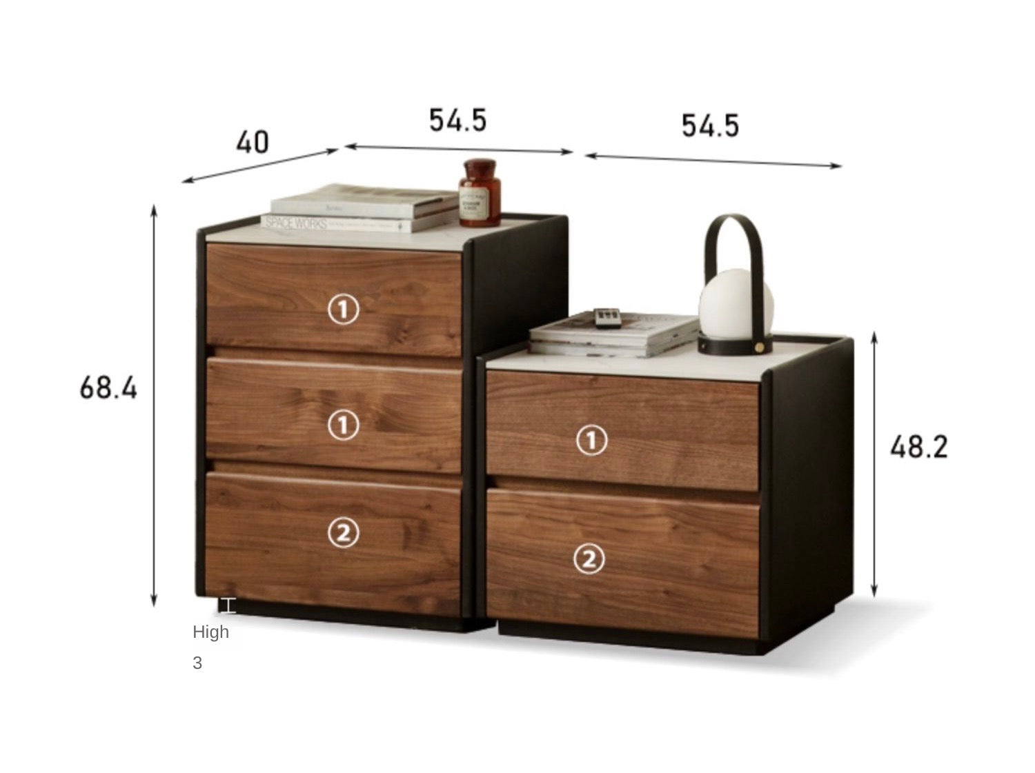 Black Walnut Solid Wood Slate Side Cabinet - Rustic Nightstand, Bedroom Storage, Living Room Accent Furniture for Home Decor