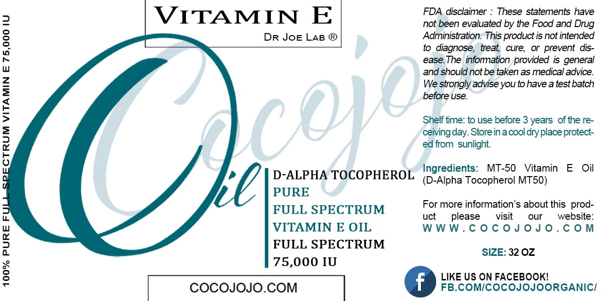 Pure Vitamin E Oil 75,000 IU - Undiluted Full Spectrum Alpha Tocopherol for Skin, Hair & Nails - 32oz Hydrating Moisturizer - Perfect for Dry Skin Care, Anti-Aging & Hair Growth Treatment