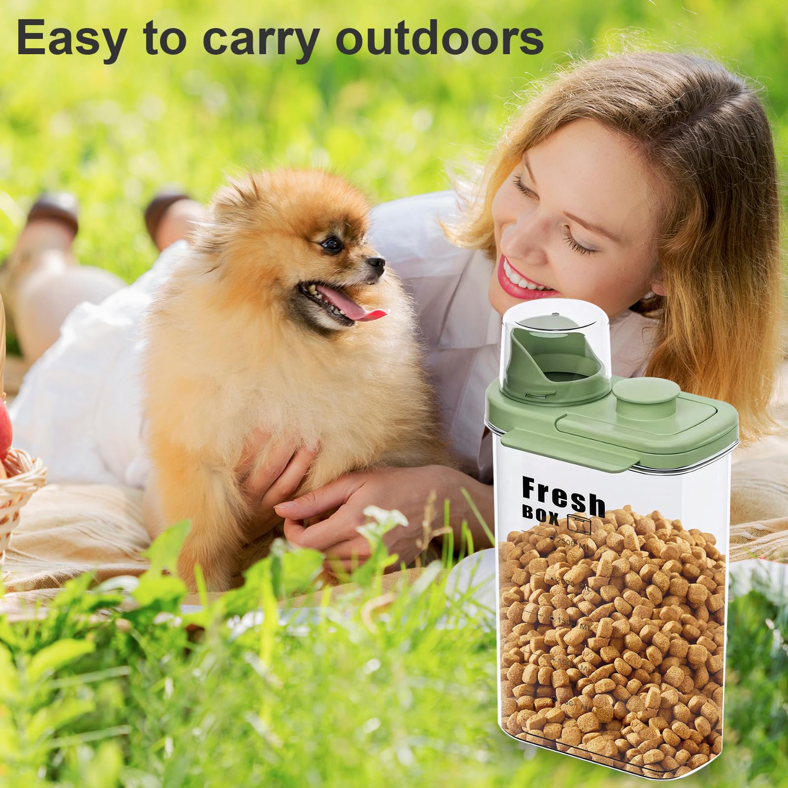 Premium Airtight Pet Food Storage Container - Transparent, Sealed, Insect & Moisture Proof for Dry Dog & Cat Food - Portable Small Pet Food Bin for Travel & Home Use (Green, 2L Capacity)