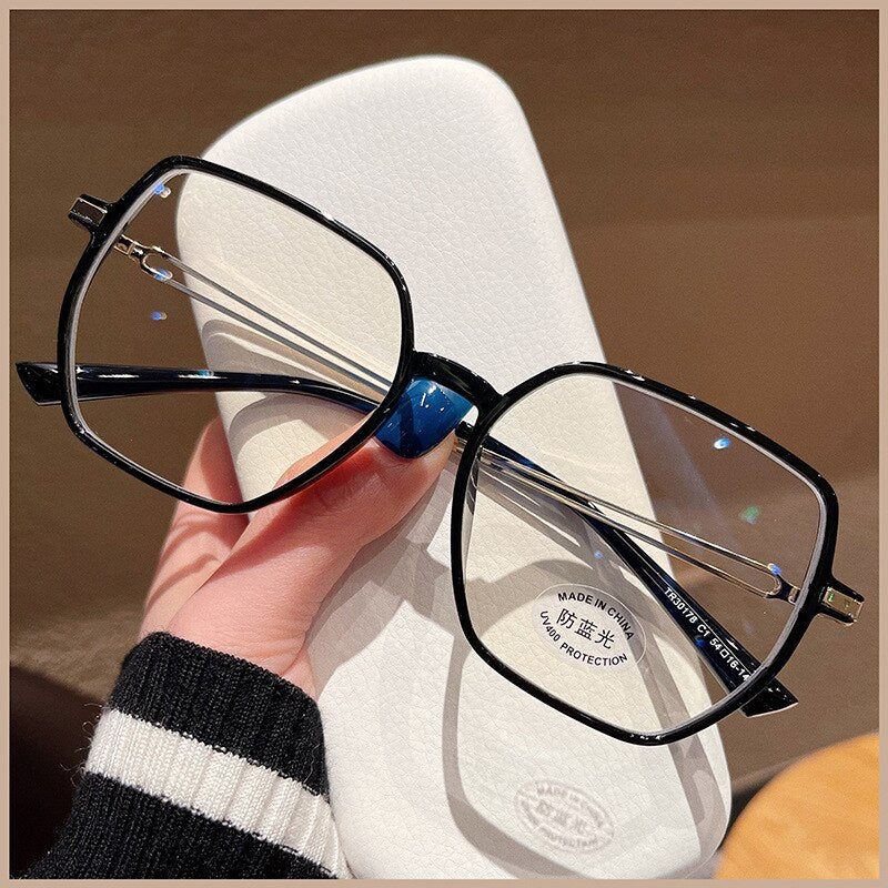 CCspace Unisex Full Rim Polygon Square TR90 Titanium Eyeglasses Frame 55886 - Lightweight & Durable Glasses for Work, Reading, and Everyday Wear