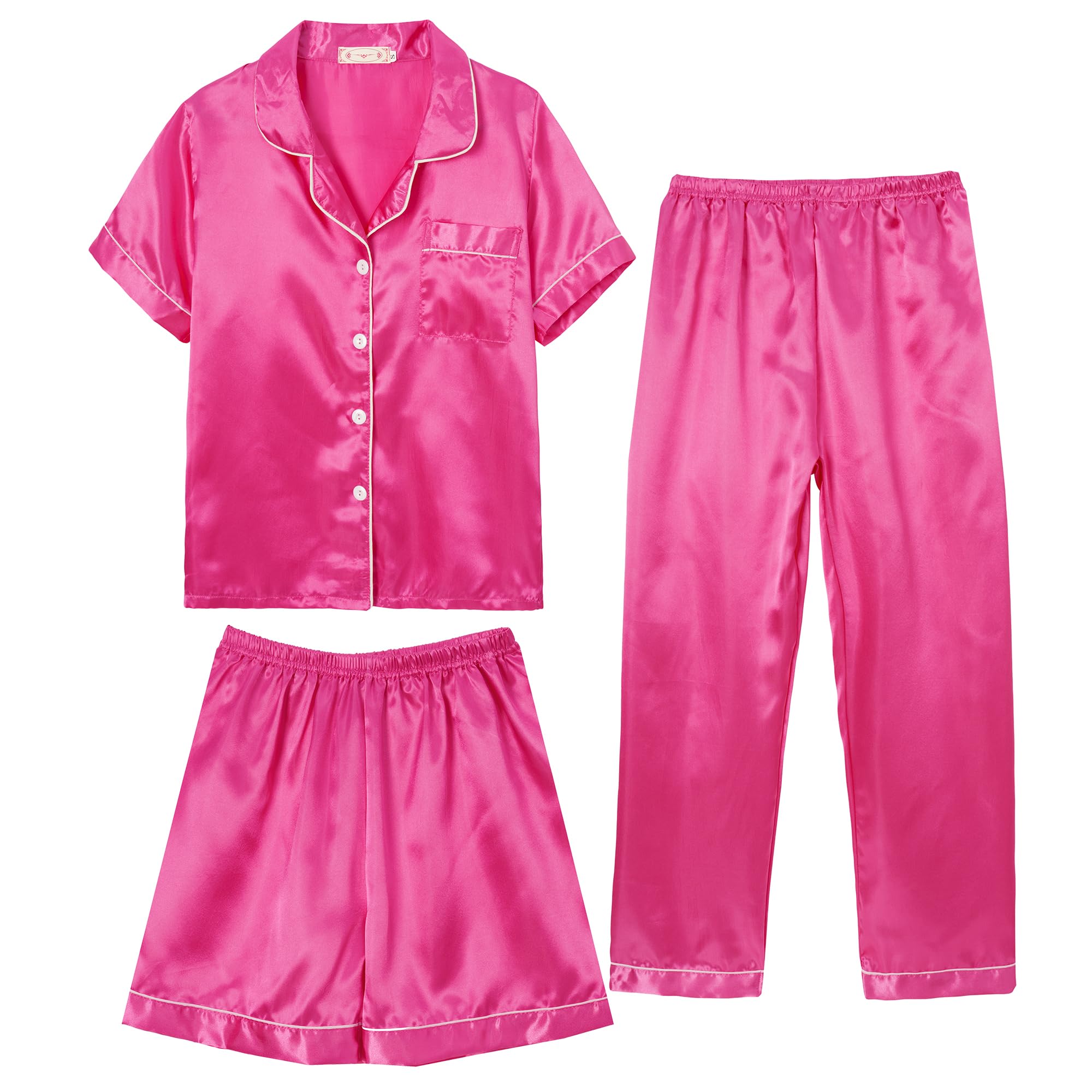 Unisex Kids Pajama Sets - Soft Satin Button-Down Sleepwear for Boys & Girls, 3-Piece Silky Lounge Set | Perfect for Bedtime, Sleepovers & Cozy Family Nights