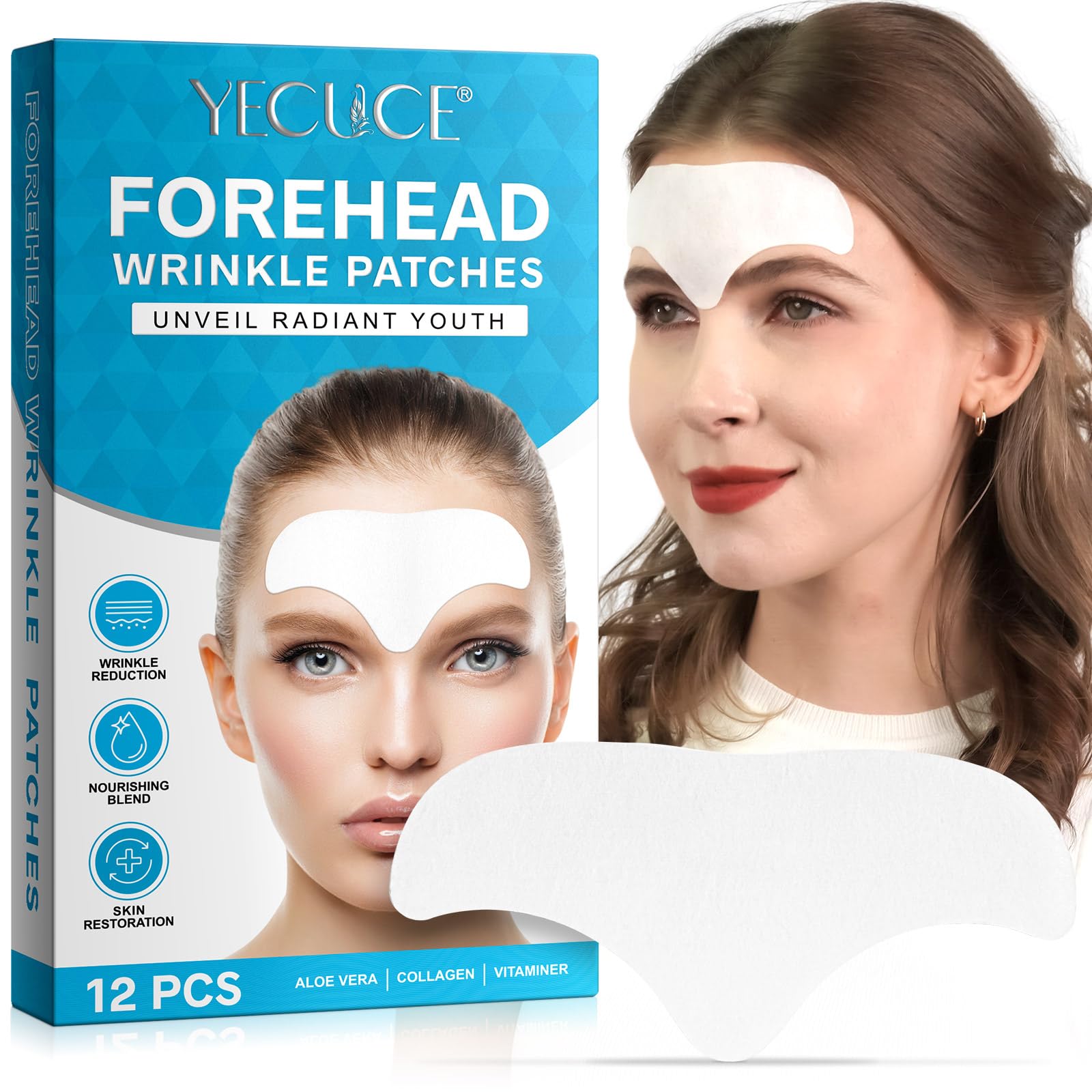 Frovetani Forehead Wrinkle Patches 12PCS - Natural Anti-Aging with Aloe, Collagen & Vitamin E - Reduce Fine Lines & Wrinkles - Forehead Wrinkle Treatment for Smooth Skin - Perfect for Night Care & Daily Use