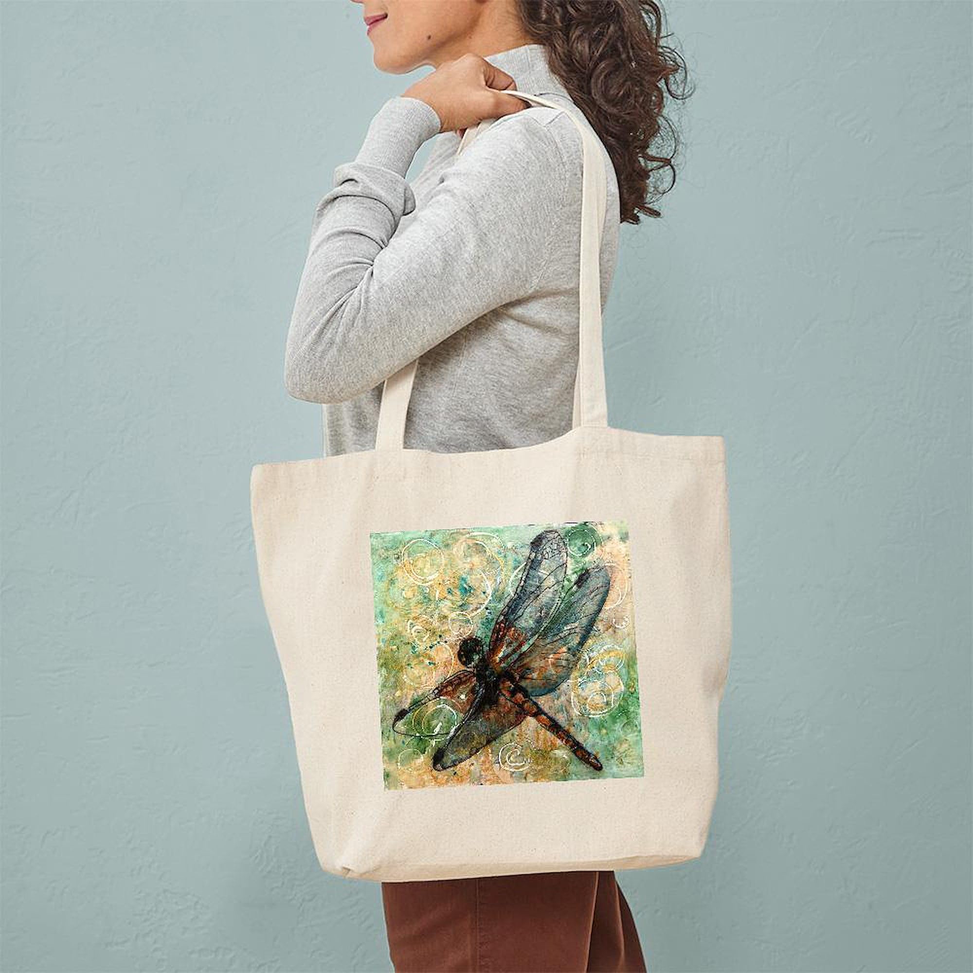 Dragonfly Dance Natural Canvas Tote Bag - Eco-Friendly Reusable Shopping Bag for Groceries, Beach & Daily Use