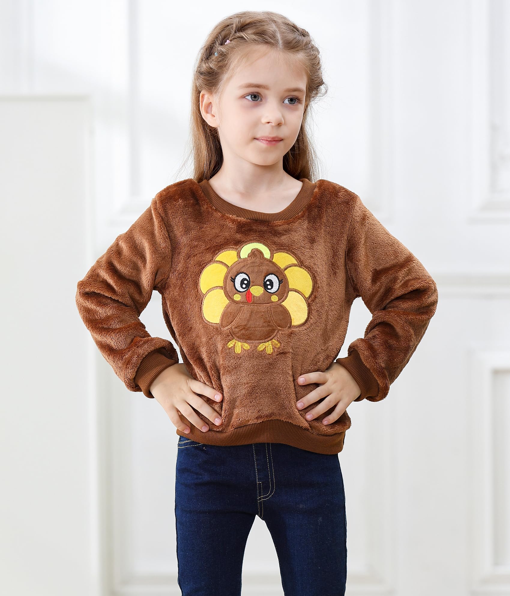 **Halloween Thanksgiving Toddler Outfits for Girls & Boys - Pumpkin Turkey Sweatshirt Fuzzy Fleece Fall Winter Clothes - Perfect for Parties, Family Gatherings & Seasonal Photos**
