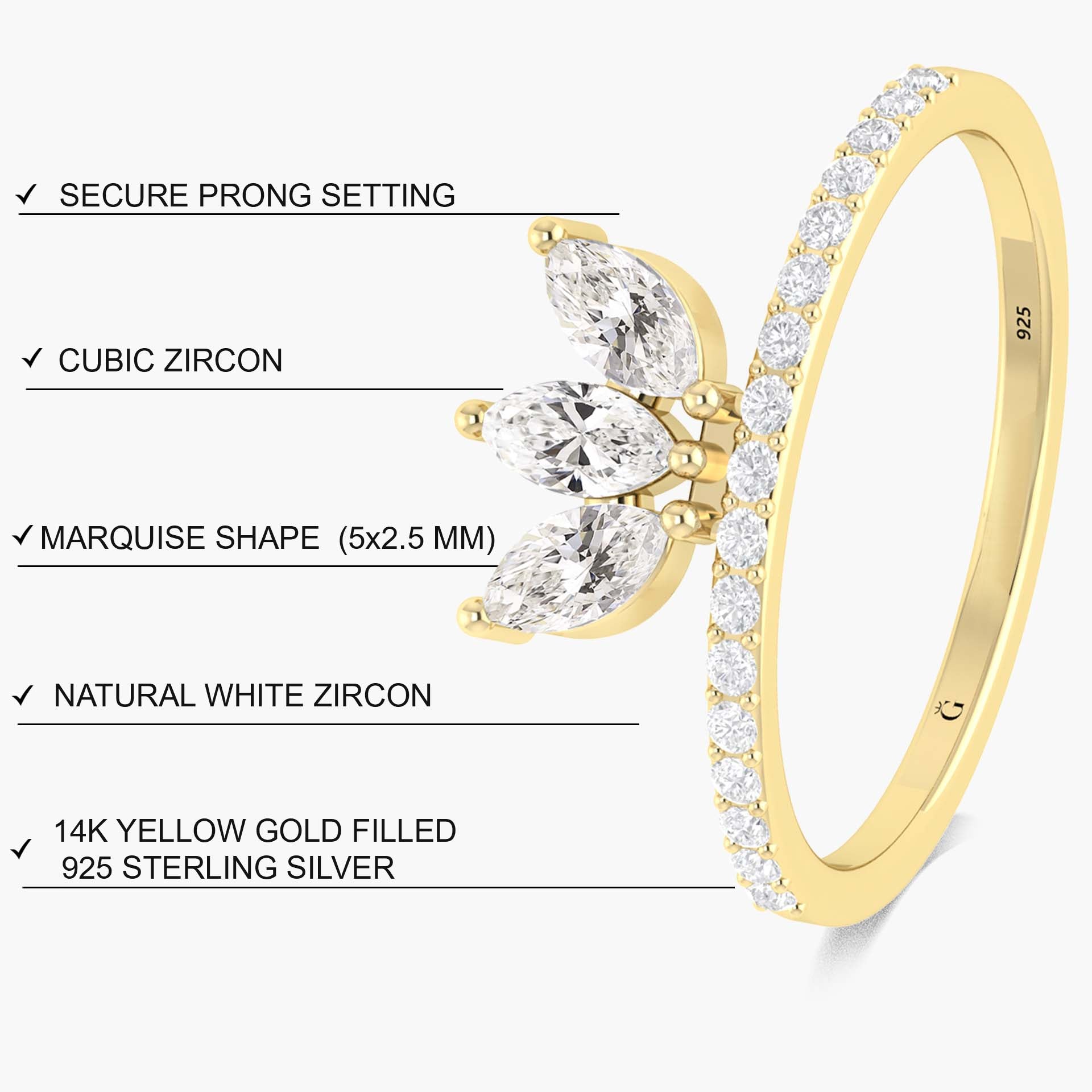 3 Marquise Cut Beautiful Cubic Zirconia Wedding Ring for Women - Elegant Bridal Jewelry, Engagement & Anniversary Gift