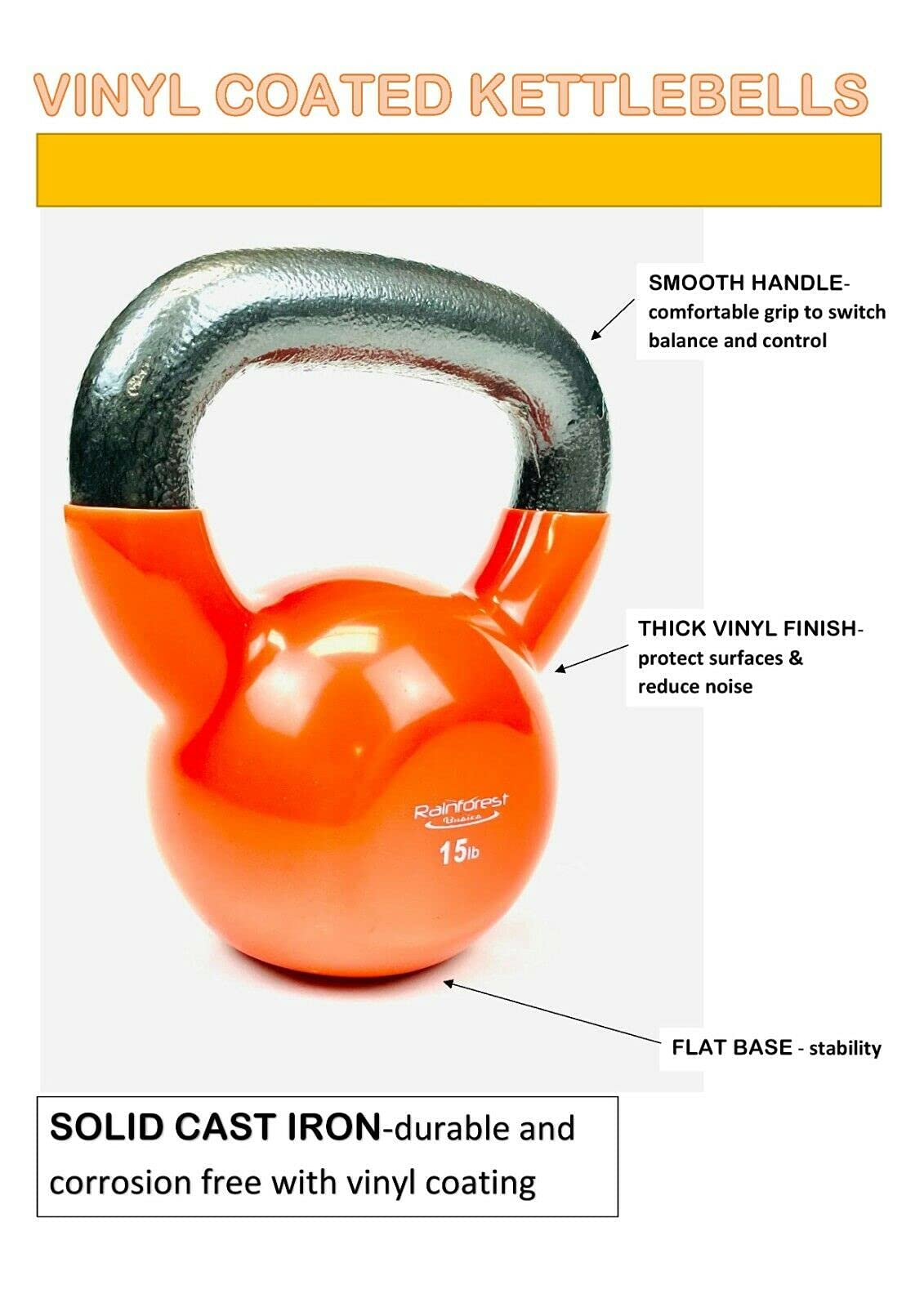 Premium Vinyl Coated Cast Iron Kettlebell - Durable Home Gym Equipment for Strength Training & CrossFit Workouts - Perfect for Weightlifting, HIIT, and Functional Fitness Exercises
