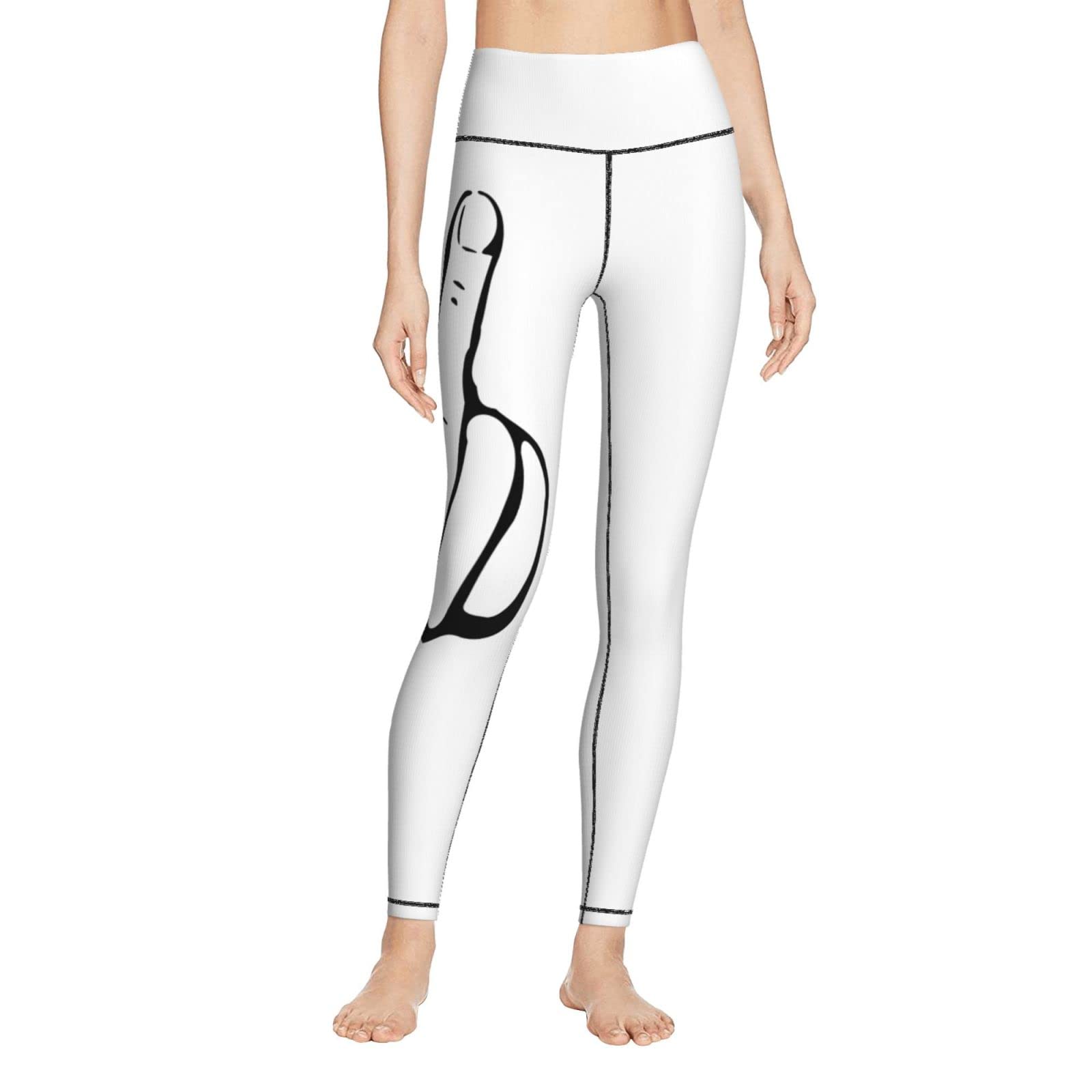 Women's High Waist Yoga Pants - Capri Leggings with Middle Finger Print | Skinny Workout Tights for Gym, Running & Lounge Wear