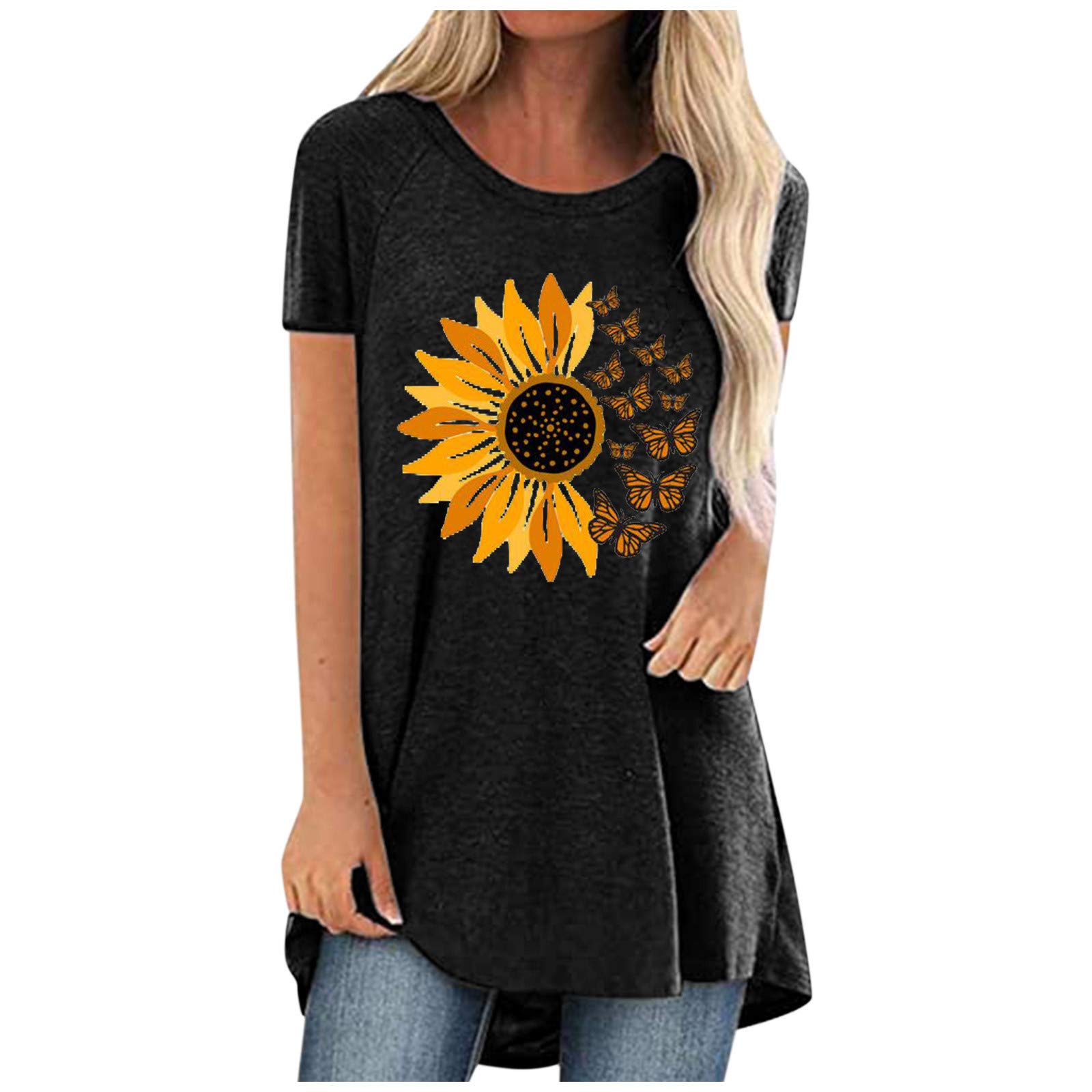 Women's Summer Tops Short Sleeve Round Neck Floral Print Shirt Blouse - Casual Beachwear & Vacation Outfit for Women