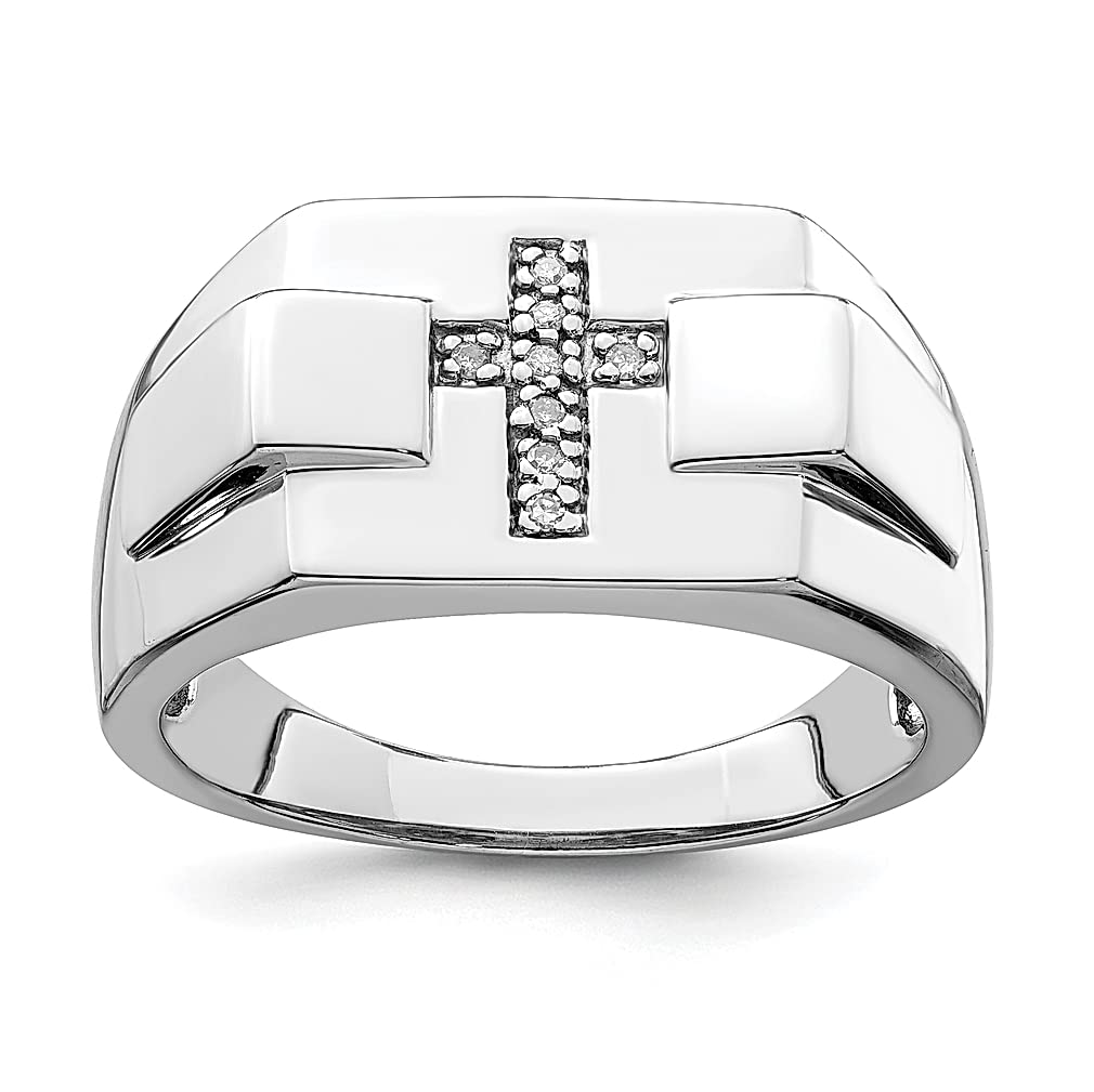 925 Sterling Silver Diamond Cross Religious Signet Band Ring for Men - Hypoallergenic Wedding, Baptism & Gift Jewelry - Perfect Father's Day, Birthday & Anniversary Present for Him